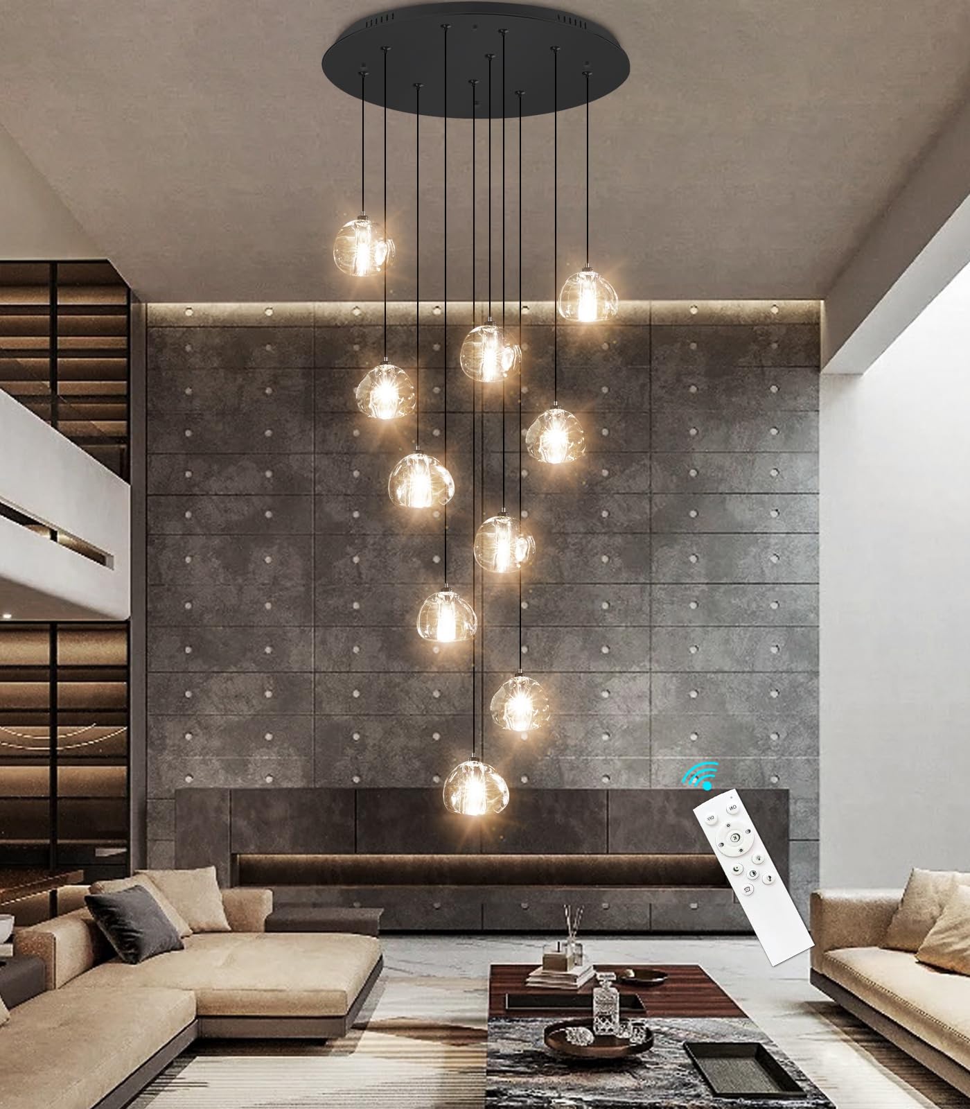 HAIXIANG LED Chandeliers for Dining Room Adjust High Ceiling Chandelier Light Fixtures Entrance LED Dimmable Ceiling Pendant Dro