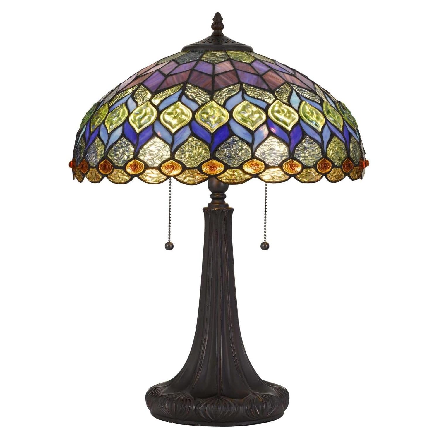 Cal Lighting BO-2901TB Tiffany/Mica Two Light Table Lamp from Tiffany Collection in Bronze / Dark Finish, 16.00 inches