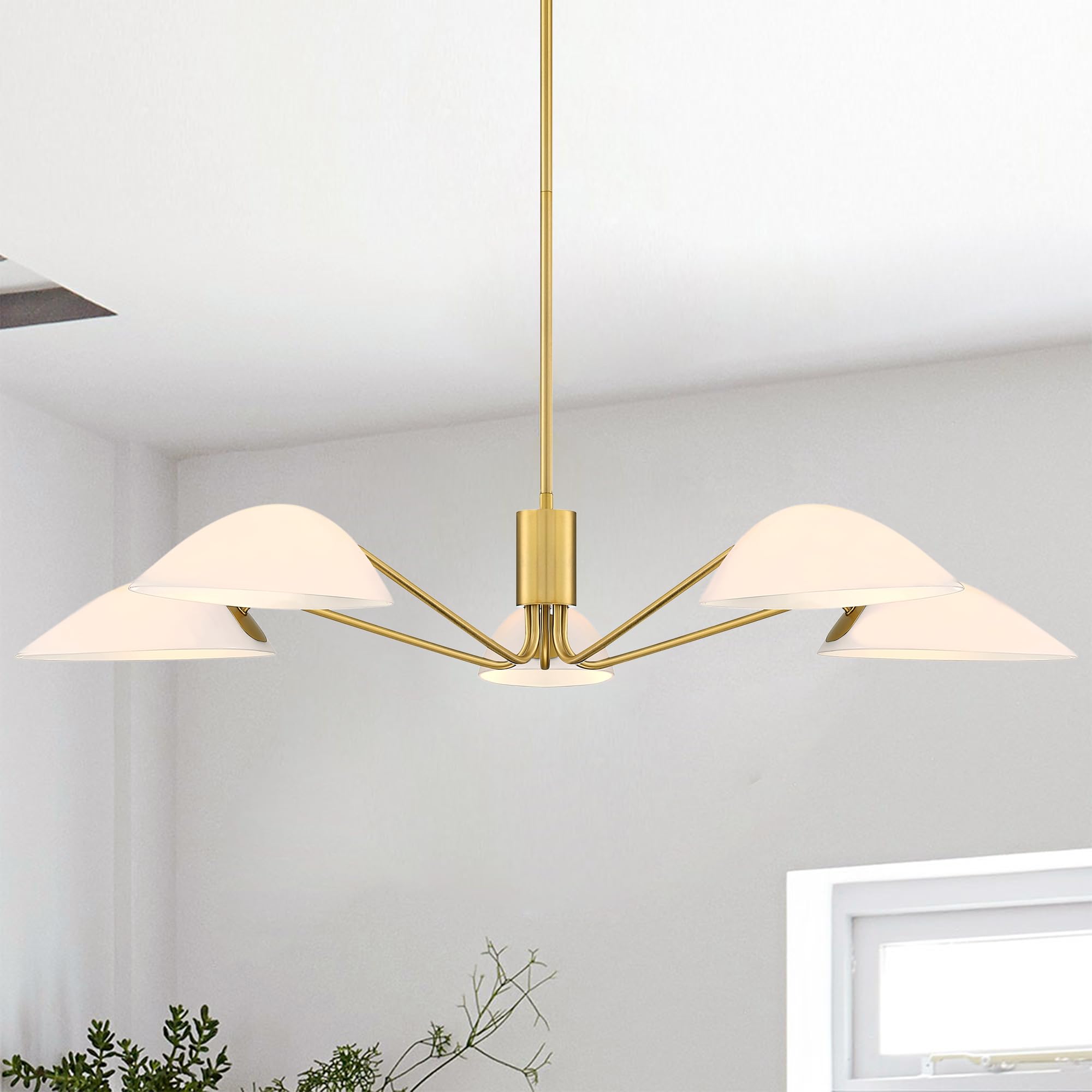 MEXO Modern Glass Chandeliers, Sputnik Chandelier Gold Pendant Lighting Fixture Glass Shade Ceiling Light for Dining Room Kitche