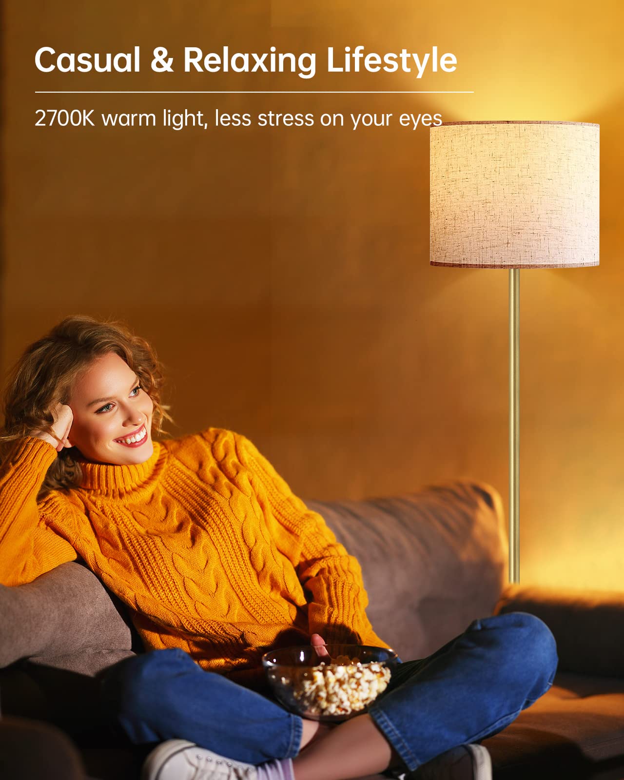 Boostarea Floor Lamp - 15W Led, 3 Dimmable Levels, Gold Metal, On/Off Footswitch, Tall Standing Lamp For Living Room/Bedroom/Office