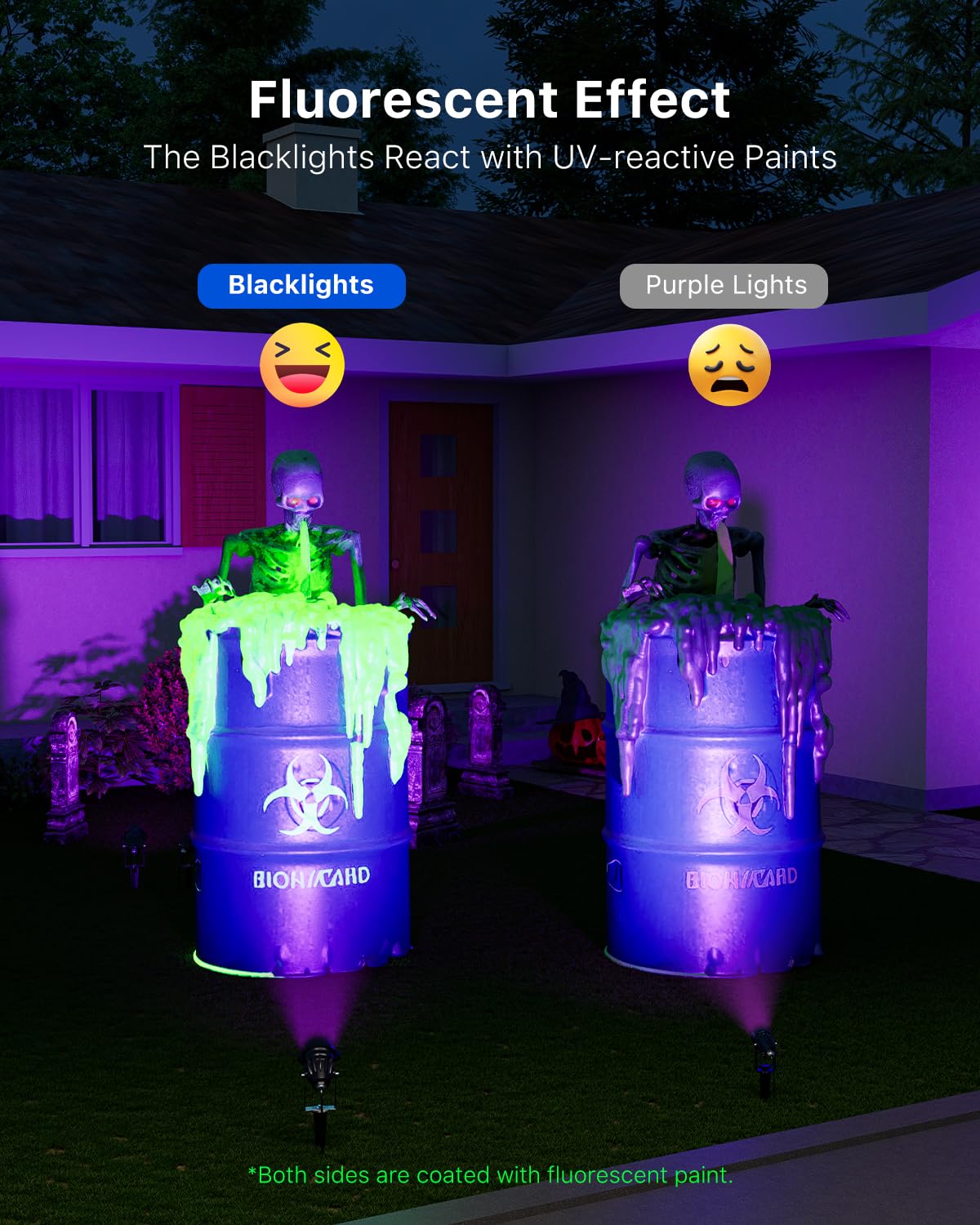 4 Pack Halloween Uv Landscape Spotlights For Outdoor Front Yard Waterproof Wired 120V Blacklight Spot Lights For Skeleton  Pumpkin  Ghost  Tree  Purple Ambiance Lighting For Porch  House  Wall  Lawn