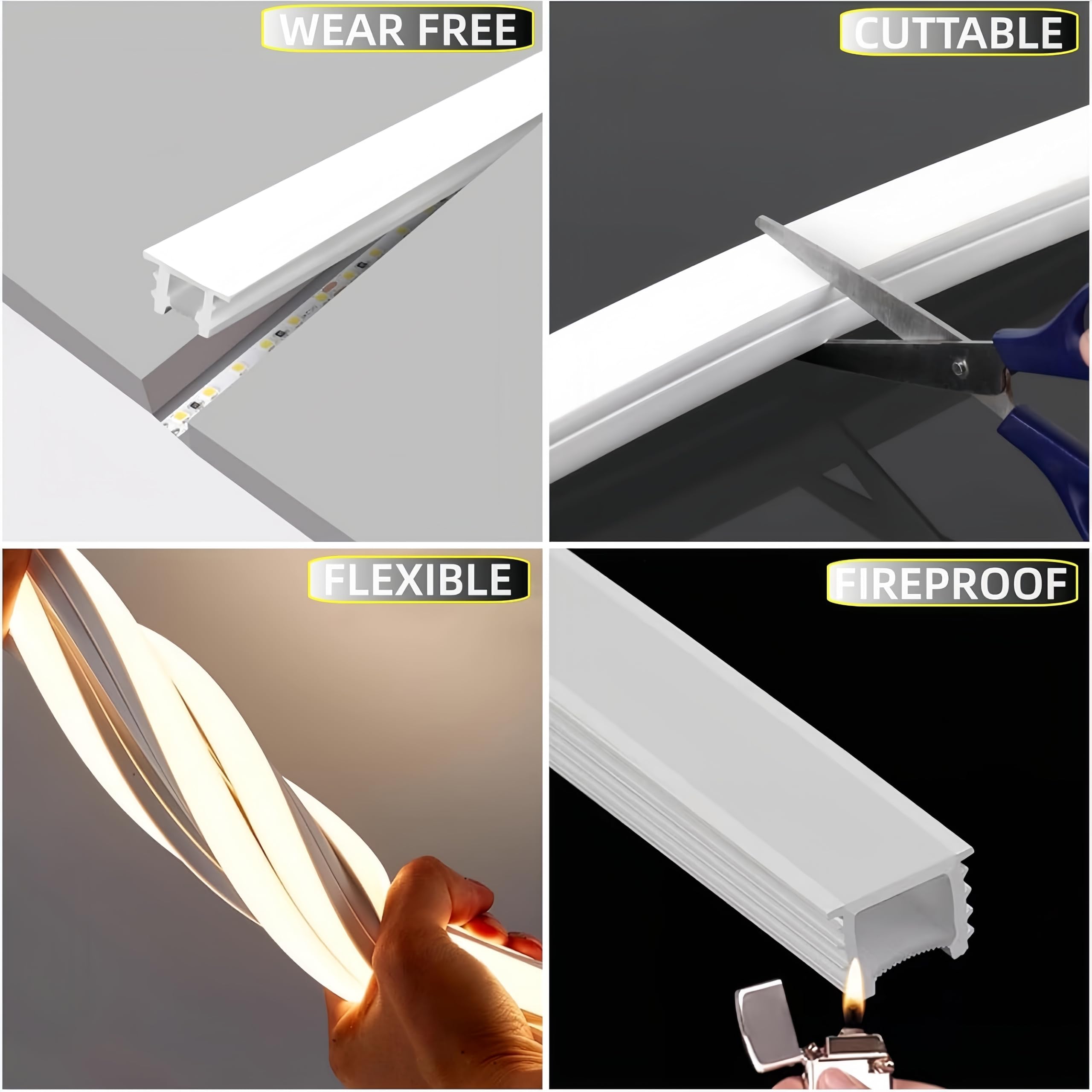 KSDLMPA Silicone LED Channel System 12x12mm, 16.4Ft IP67 Waterproof for 8-10mm Strip Lights, White, Model DLA1104|NL