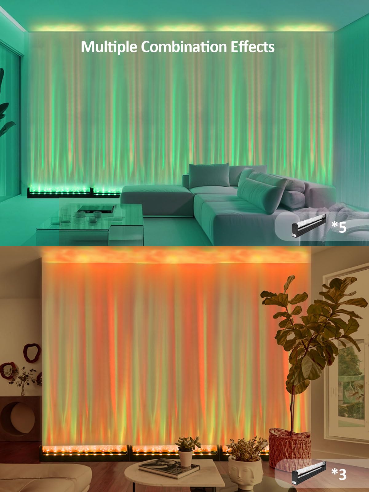 Caupel RGBW LED Ocean Wave Projector Lamp, 39.4 Inch, Multicolor, Aluminum, Model L-01B, Ambient Lighting for Bedroom and Gaming Room