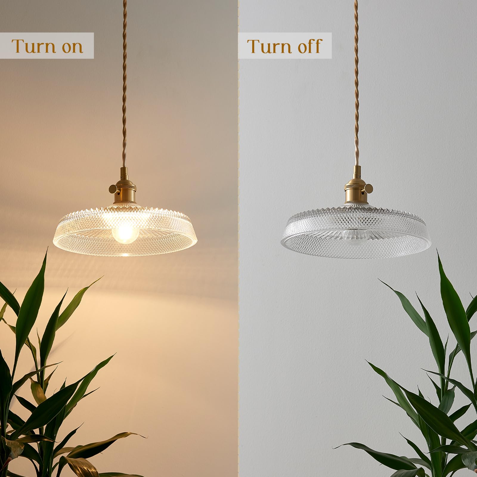 Oyisen Pendant Lights Kitchen Island, 9.1 Inch Retro Glass Lampshade Hanging Lamp Industrial Golden Light Cord Hanging Lights Fo