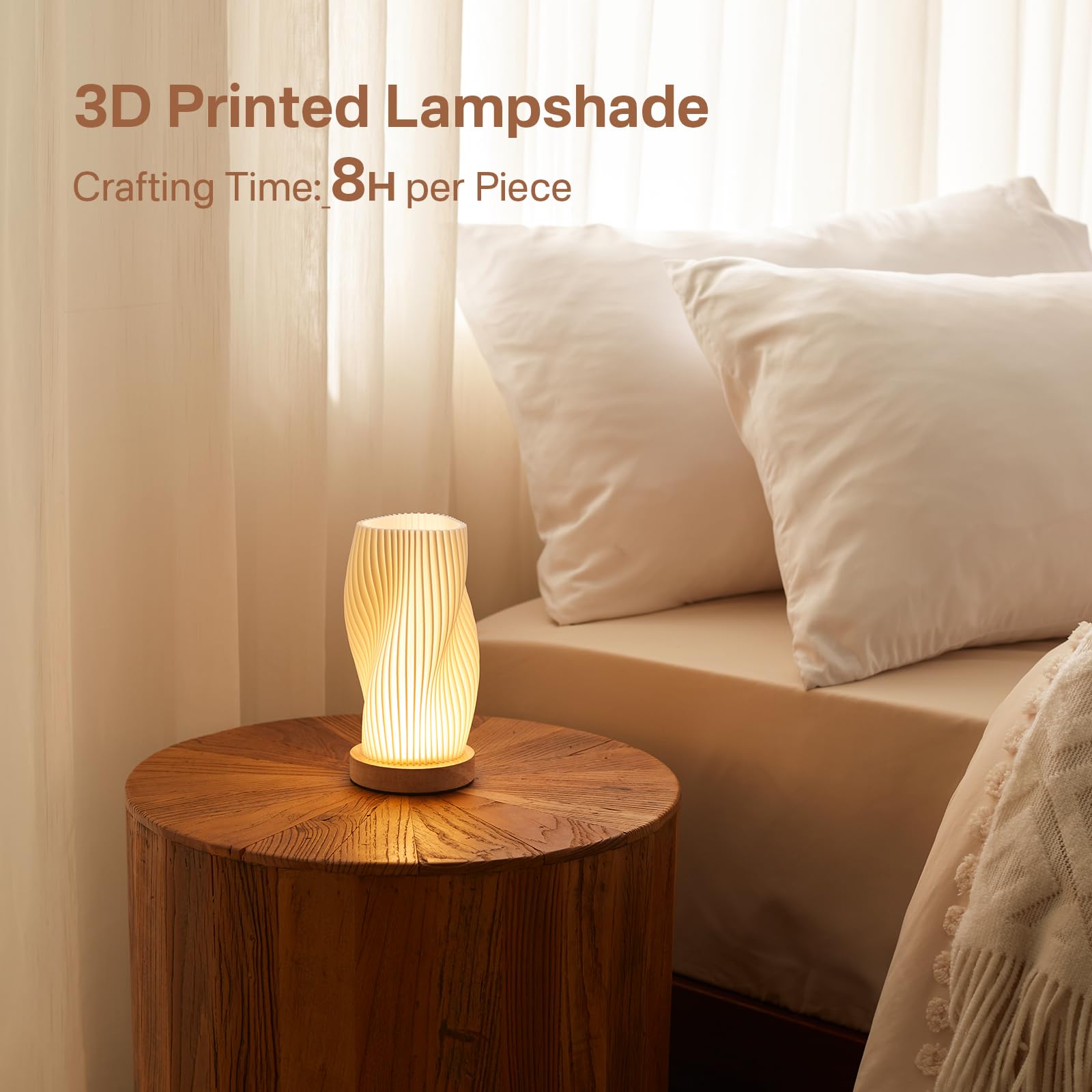 Dawnwake Bedside Lamp With Woodbase - Button Control Table Lamp For Bedroom 12 Way Dimmable Nightstand Lamp With Pla Lampshade F