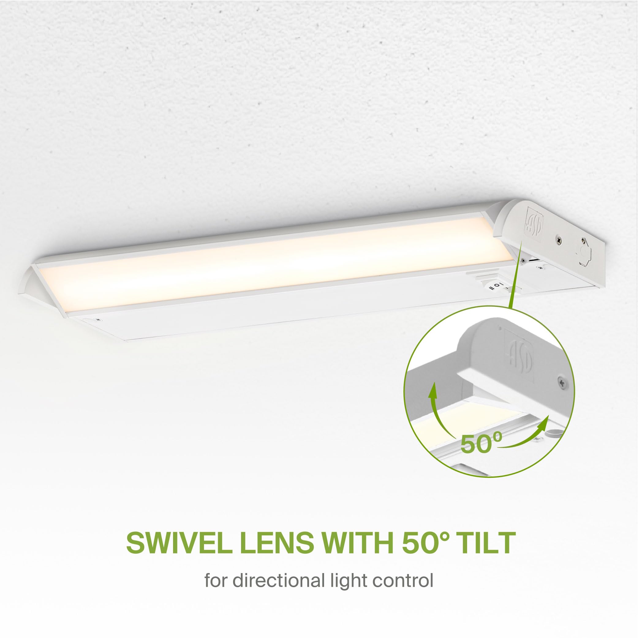 ASD Swivel LED Under Cabinet Light, 18 Inch, Dimmable, 8W, Hardwired/Plug-in, 2700K/3000K/4000K, Aluminum