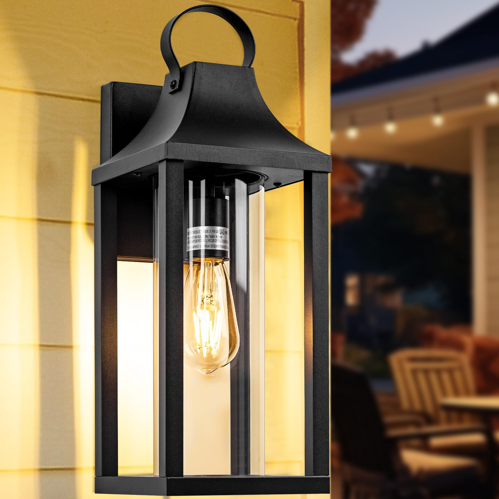 Roravilila 17&quot; Matte Black Porch Light Fixture, Ip65 Waterproof Outdoor Wall Sconce Lantern