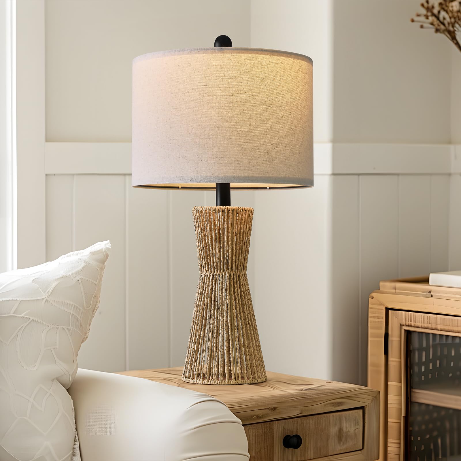 OYEARS Table Lamps Set of 2, 22.5in Rattan Farmhouse Bedside Lamps, Brown, Model AMZ-T121