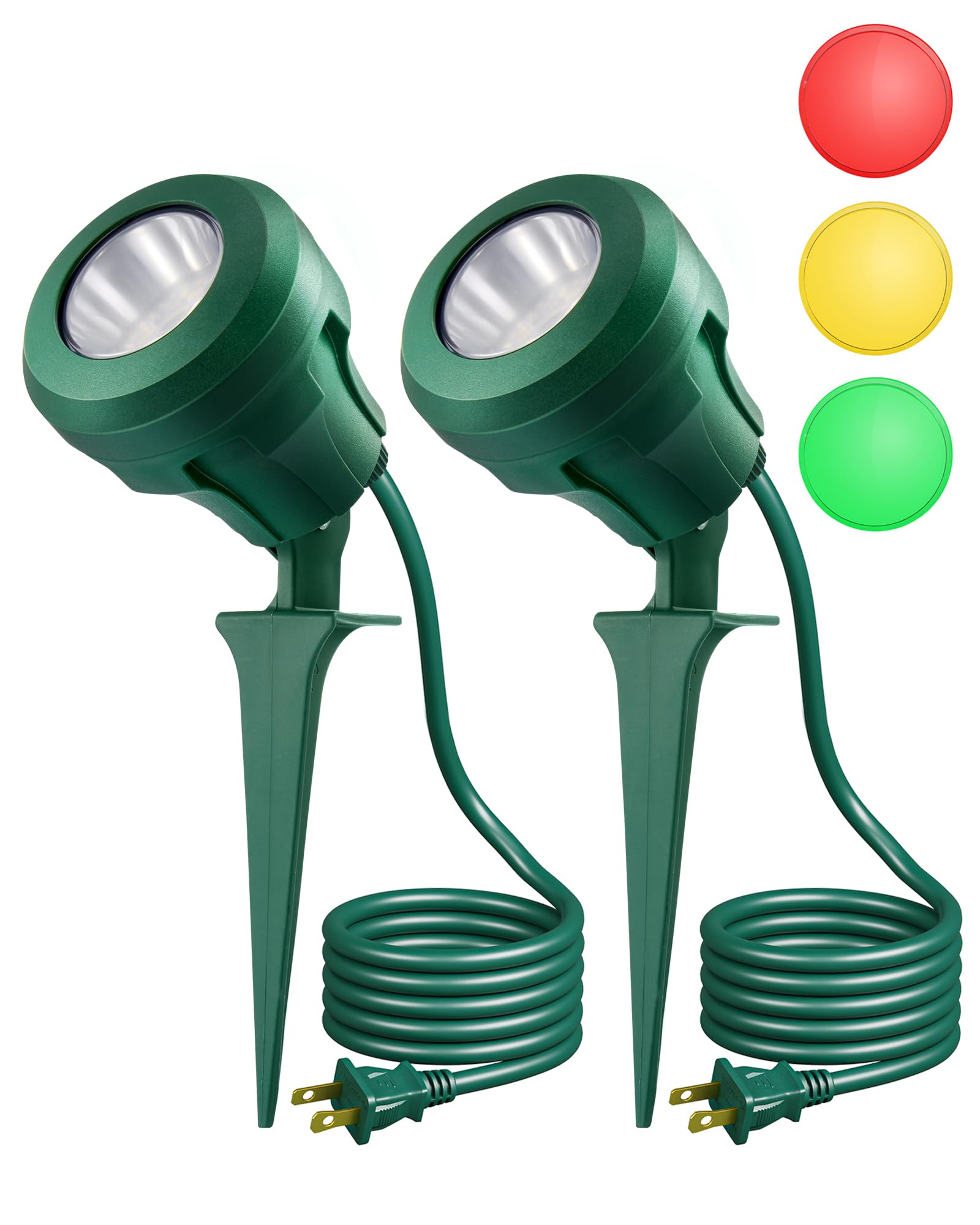EDISHINE LED Outdoor Spotlights, 120V 4.8W Plug in Spot Light with 3 Lenses (Red Green Yellow), 180 Rotatable, 5000K, Waterproof