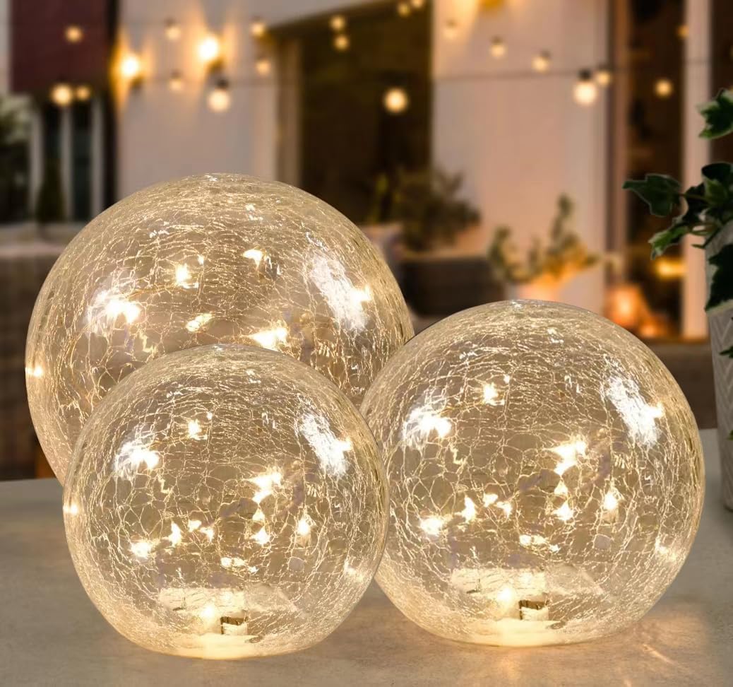 Splitle Globe LED Lamp Battery Operated with Timer  Lighted Glass Orb for Festival Christmas Decoration  Gold Mercury Glass Ball Light for Living Room Indoor (with Timer)
