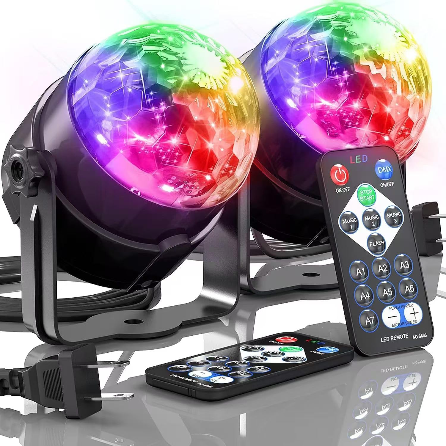 Yiixuyo Disco Ball Party Lights - 2-Piece Set, Voice Controlled, Remote, ABS Material, LED, Model EMS-10