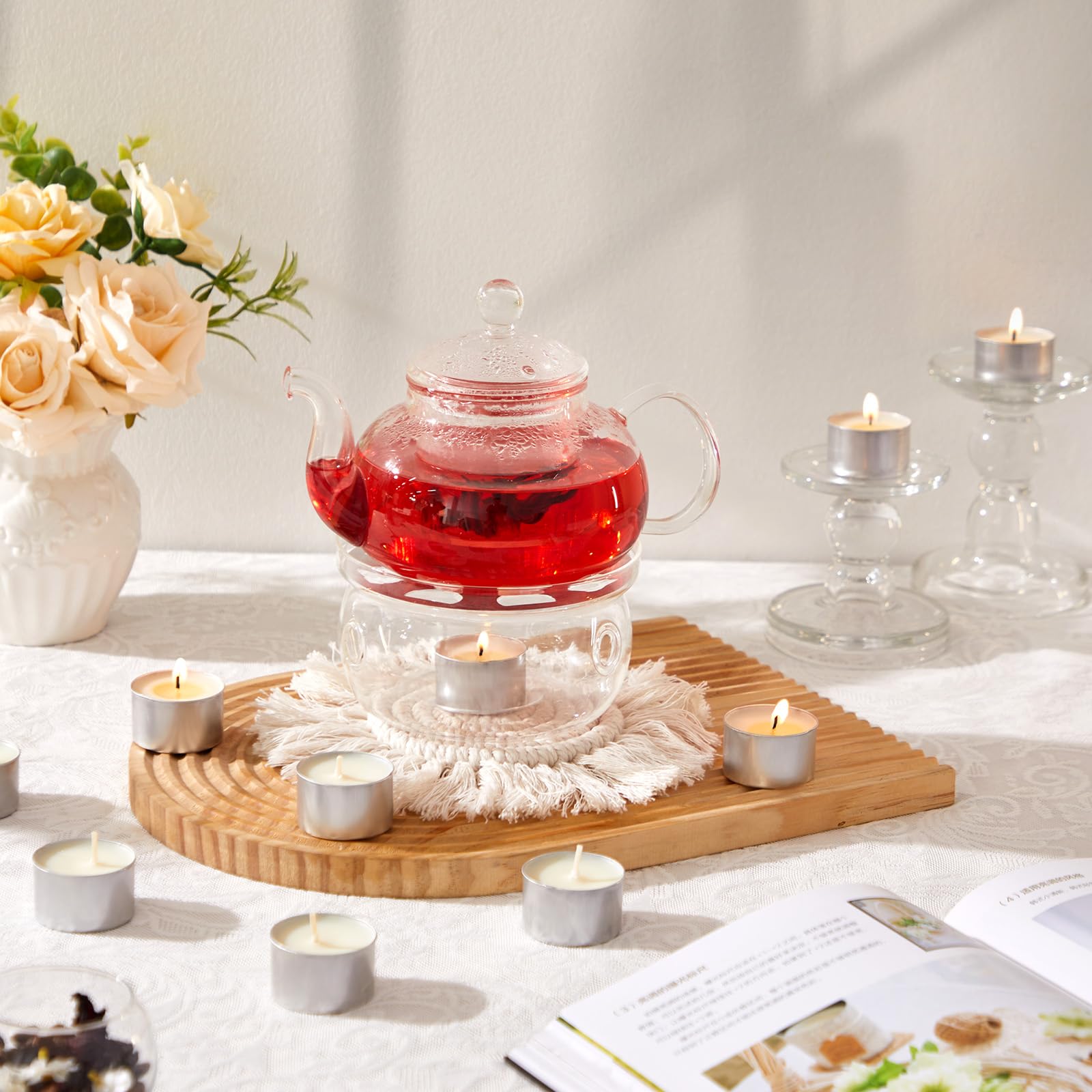 Ashlux Unscented Palm Tea Lights Candles 50 Pack Bulk, 8 To 9 Hours Long Burning White Tea Lights,Non-Paraffin, Smokeless, Mini Tealight Candles For Wedding, Table Centerpiece, Party, Power Outages