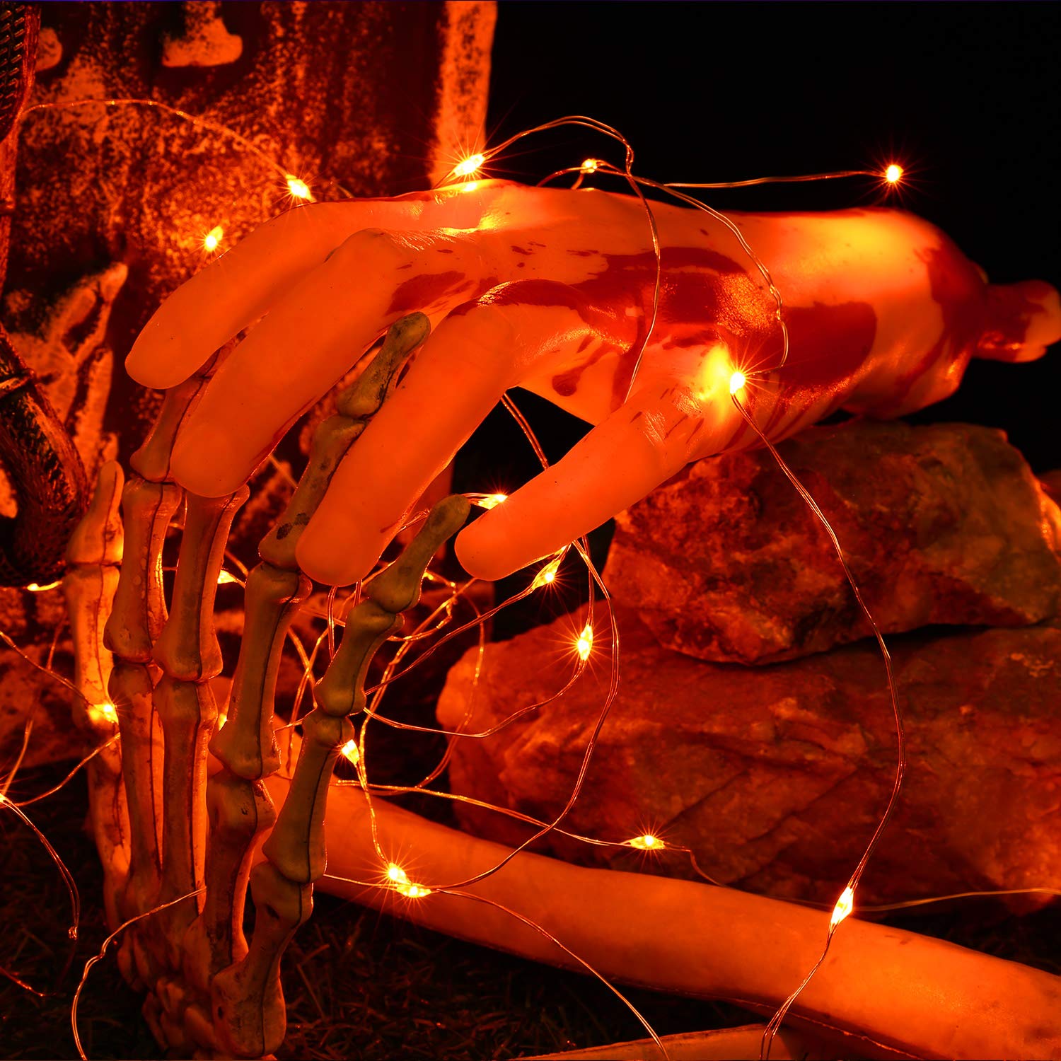 BrizLabs Orange Fairy Lights, 19.47ft 60 LED Orange Halloween String Lights, 8 Modes Battery Fairy Light with Remote, Indoor Out