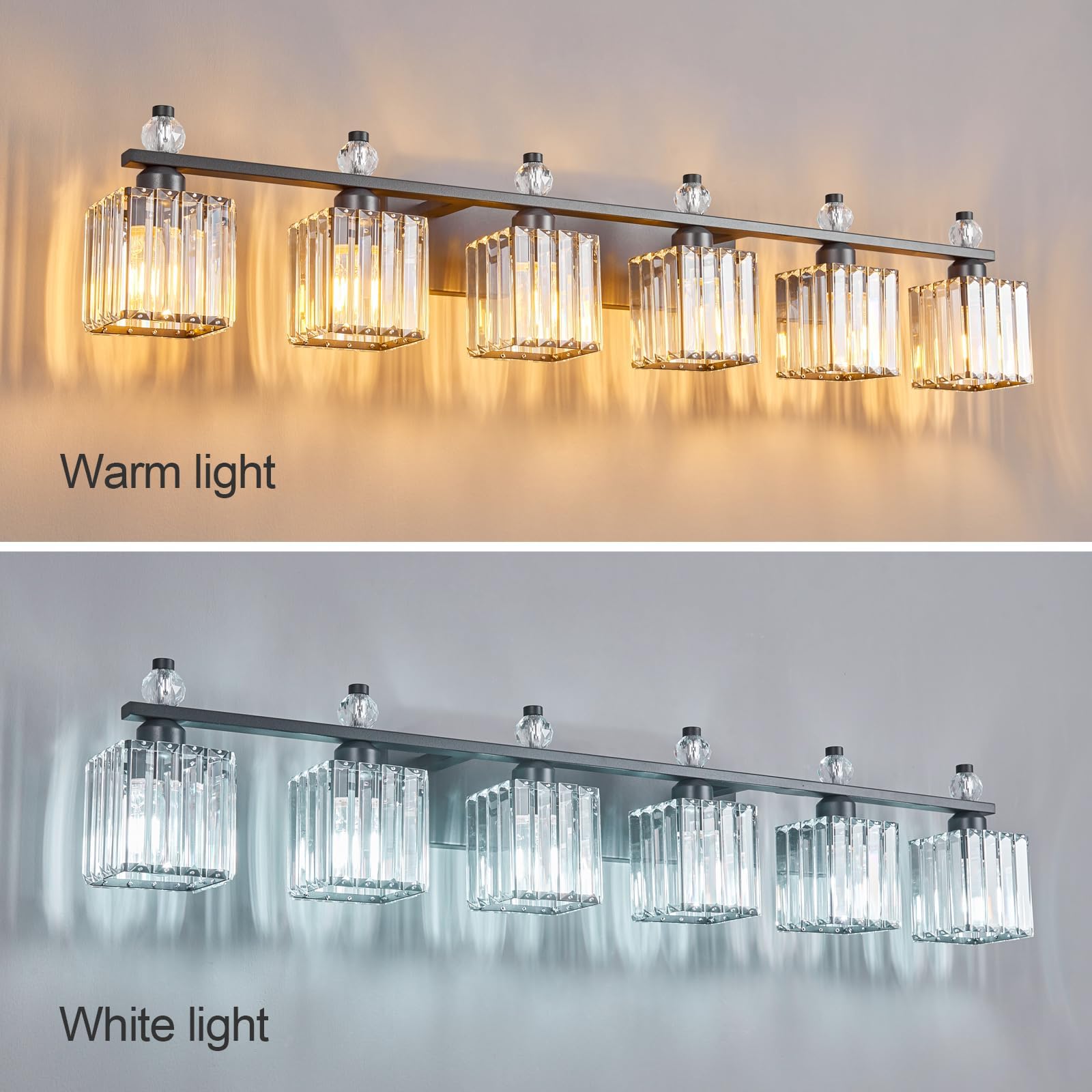 FDPBY 6-Light Crystal Vanity Light Fixture Sand Black Model 290 for Bathroom Over Mirror