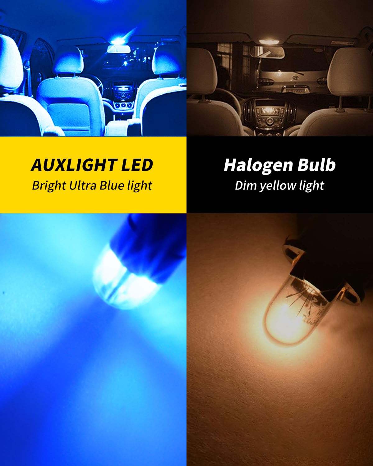 AUXLIGHT BA9S LED Bulb Pack of 10, Super Bright 3030-SMD, Ultra Blue, for Dome, Map, License Plate, Glove Box Lights