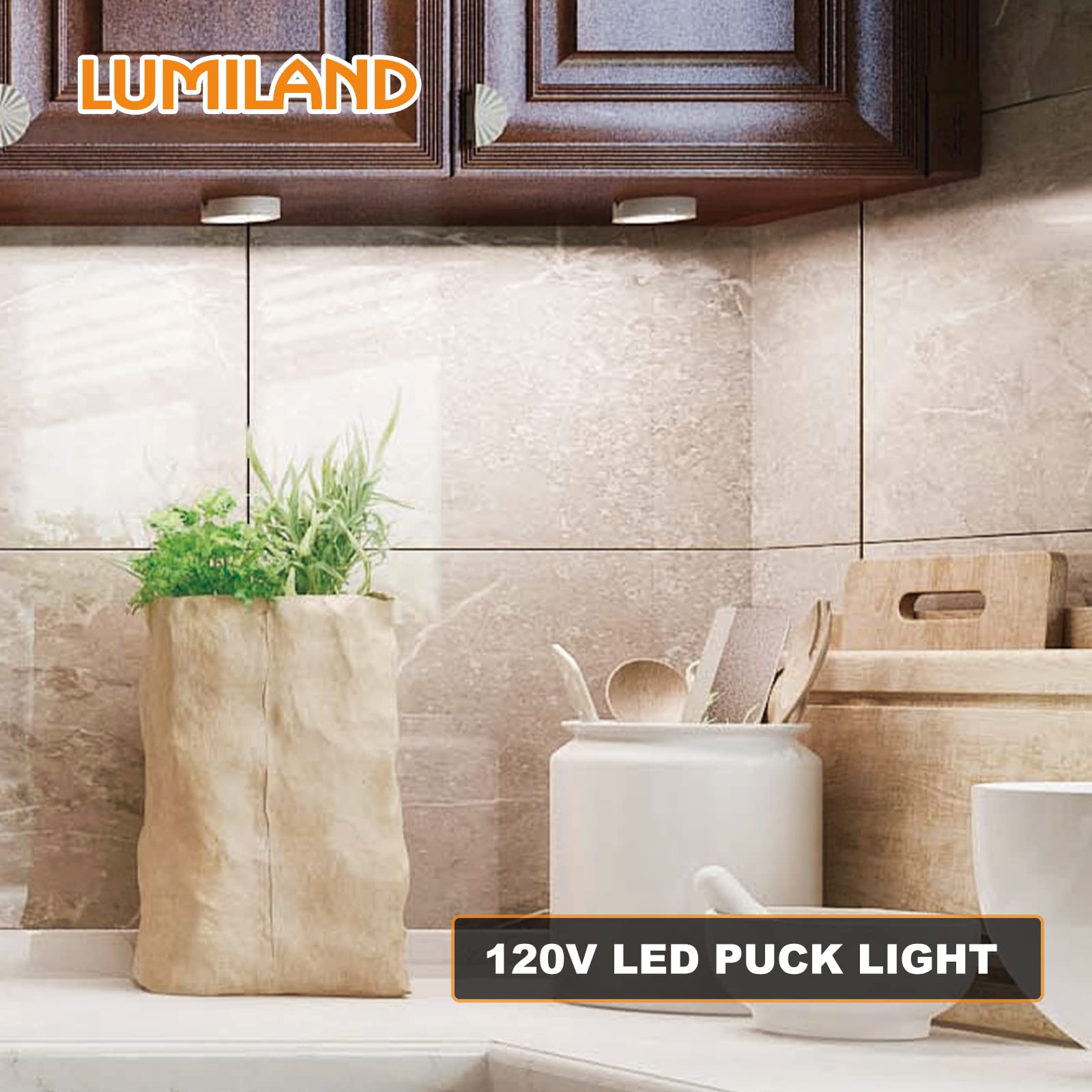 LUMILAND Wired LED Puck Lights, Warm White 3000K, Satin Nickle, Model GD1101, Surface/Recess Mount