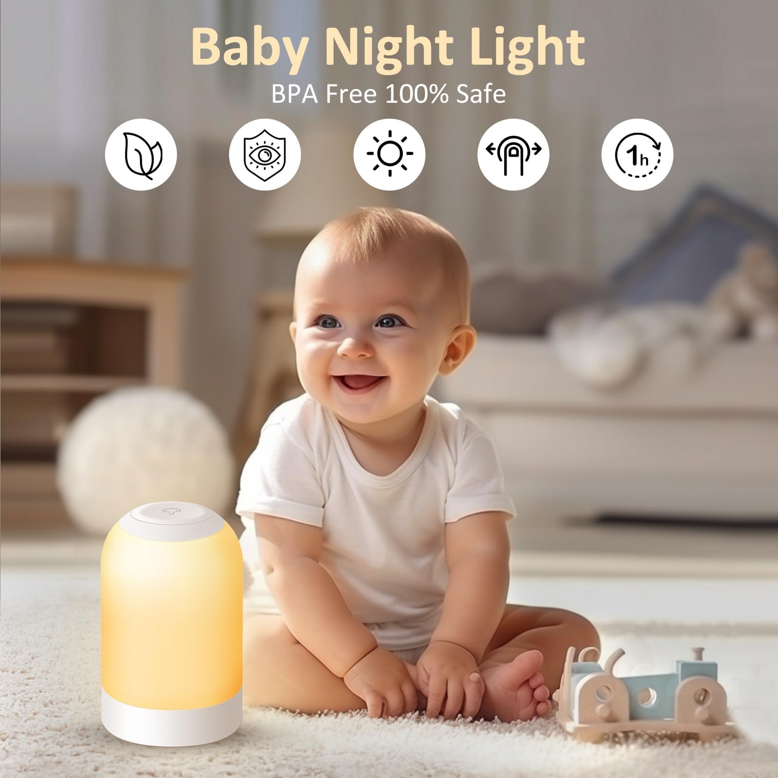 G Keni Touch Bedside Night Lamp, USB Rechargeable Mini Light, Dimmable, Small, White/Warm/Natural, Model L1
