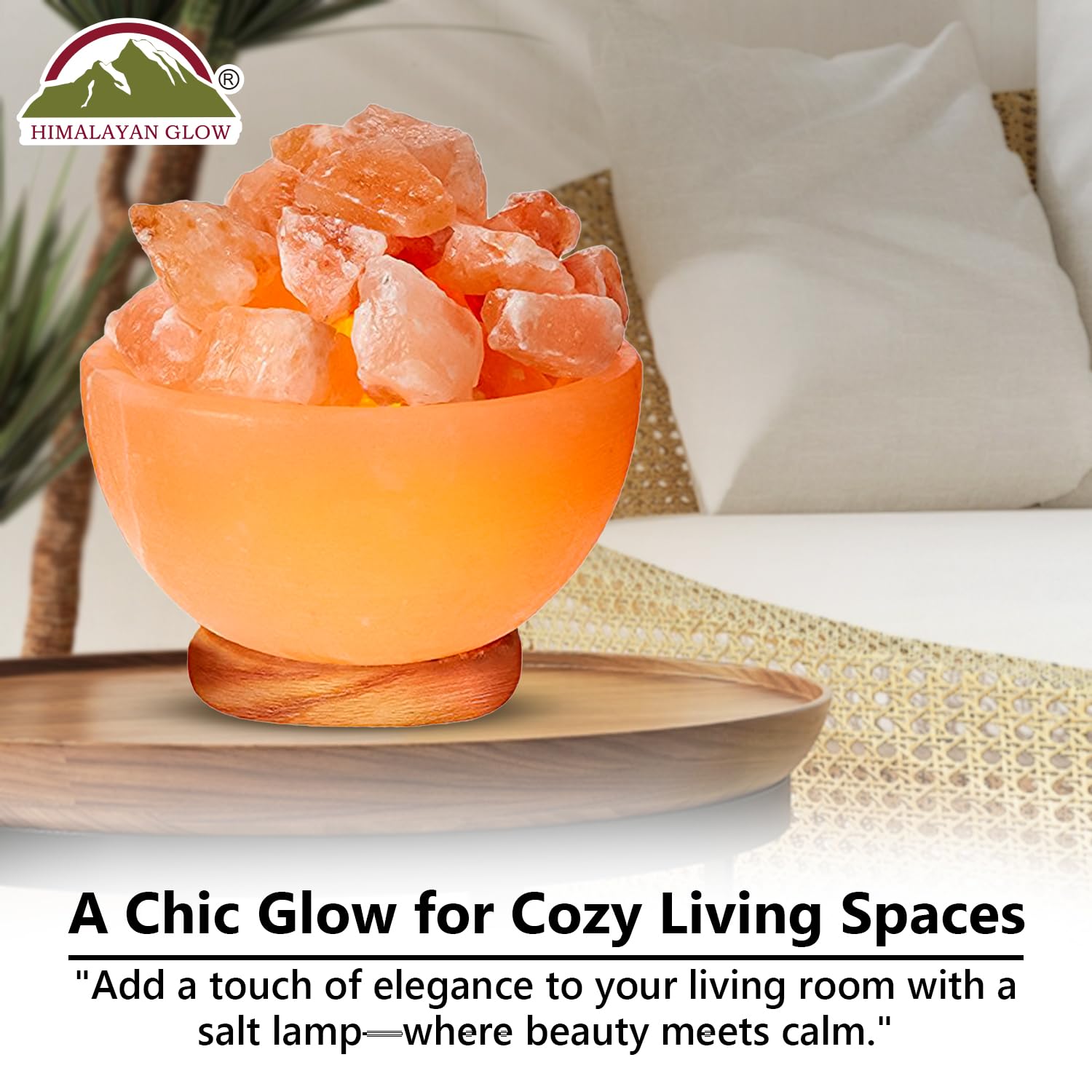 Himalayan Glow Massage Bowl Lamp with Natural Salt Crystal Chunks, Dimmer Cord with Classic Wood Base - Natural Crystal Salt Lam