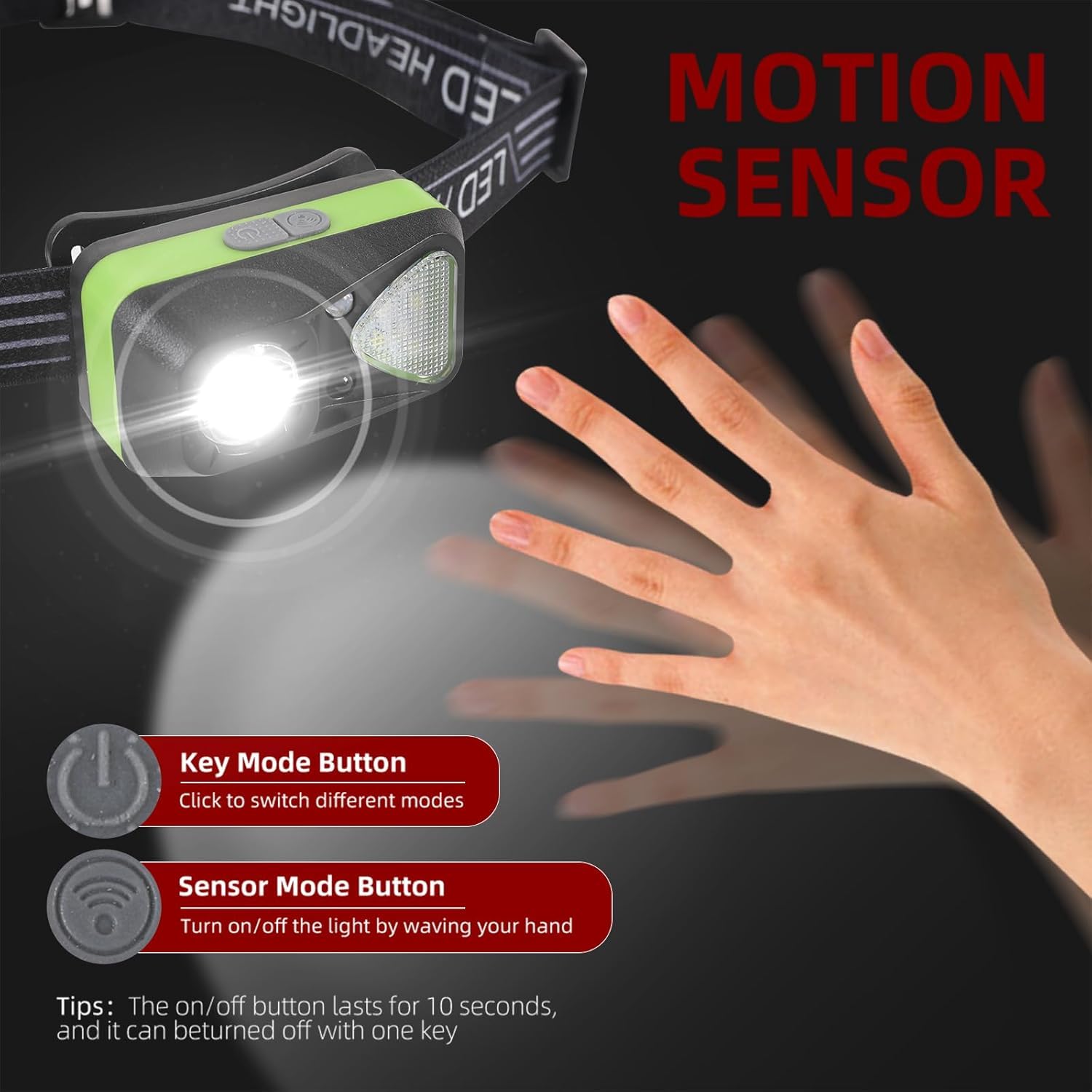 6 Pack Rechargeable Headlamp Flashlight, Led Head Lamp With White Red Light, Super Bright Usb-C Headlight Motion Sensor Head Lam