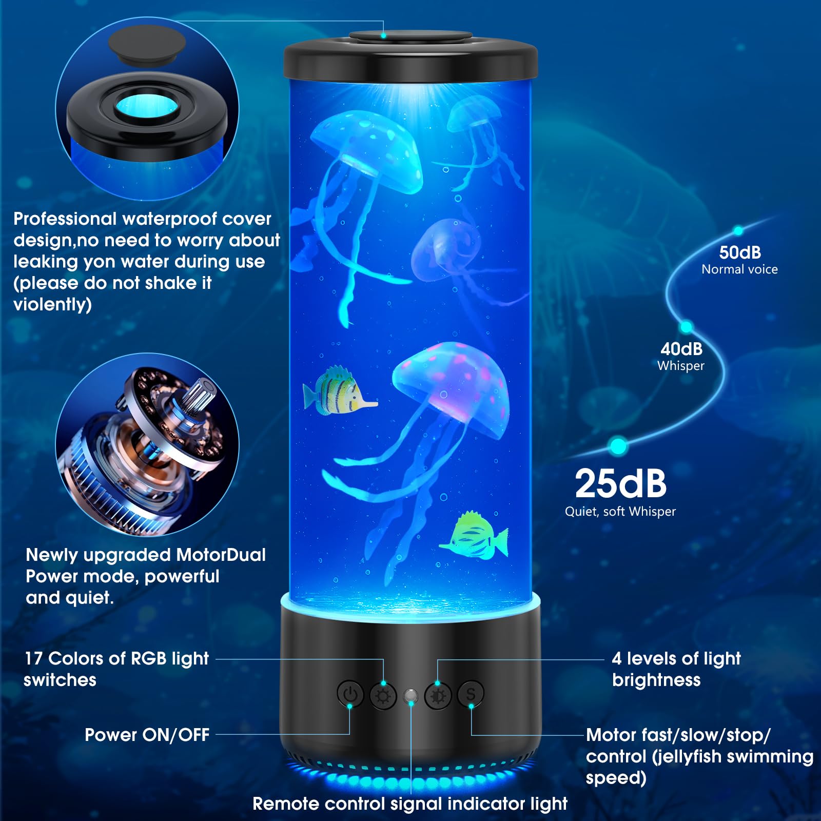 tuknuga Jellyfish Lamp with 17 Colours Setting and Remote Control, 4 Light Modes, Jelly Fish Table Lamp for Children Adults, Moo