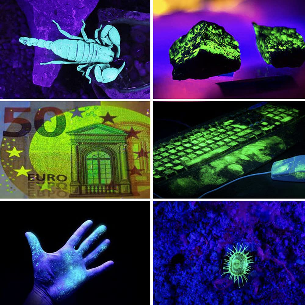 LBJD Black Light UV Flashlight - 365NM Rechargeable, High Power 4 LED, Anodized Aluminum, 4 Core Chip