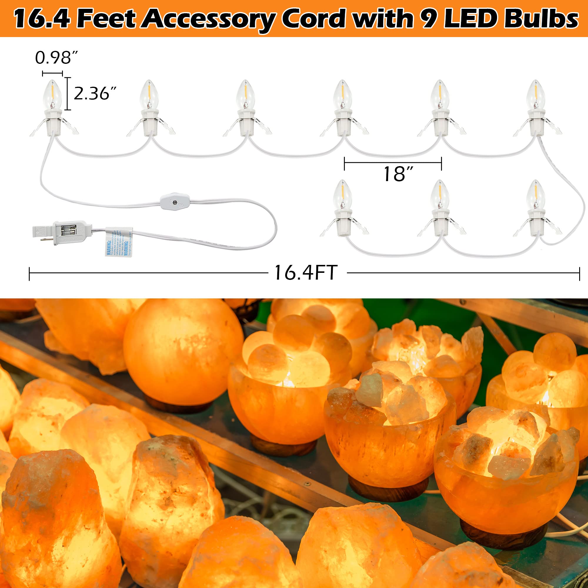 Meonum 2 Pack C7 Cord Clip String Lights with 18 LED Bulbs, White, for Christmas Village Decorations