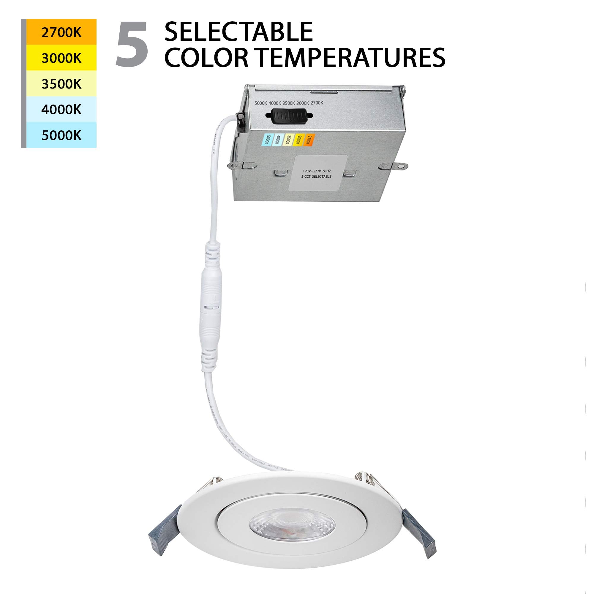 Wac Lighting, Lotos 4In Led Round Adjustable 5-Cct Selectable 2700K-3000K-3500K-4000K-5000K Recessed Kit In White