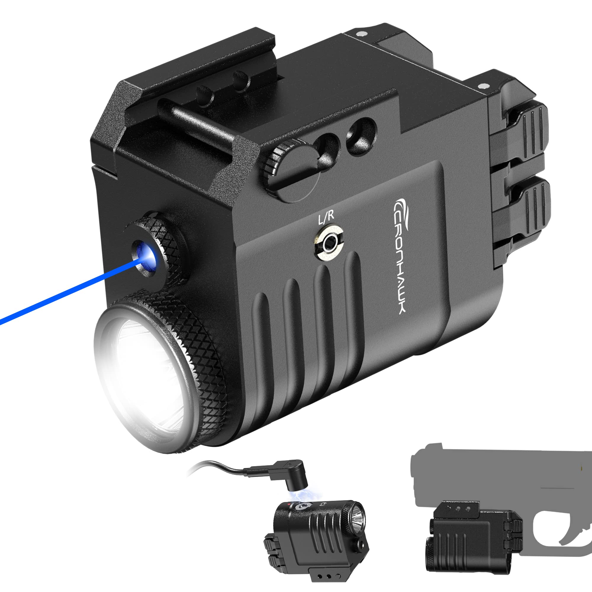 CRONHAWK Blue Laser Light Combo for Handheld Toy  Rail Mounted Rechargeable Launcher Flashlight Laser Combo with Strobe Compatible with Picatinny 1913