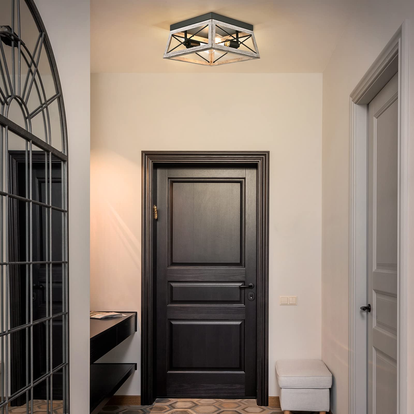 DEWENWILS Farmhouse Flush Mount Ceiling Light, Metal, 2-Lights, Light Gray, Model HFCL02C