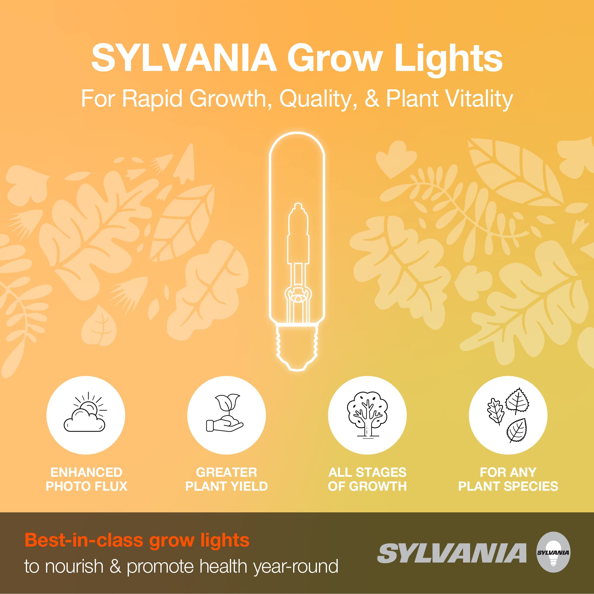 LEDVANCE SYLVANIA 400W High Pressure Sodium Grow Light, E39 Base, 50,000 Lumens, 2100K, Clear, Model 65308