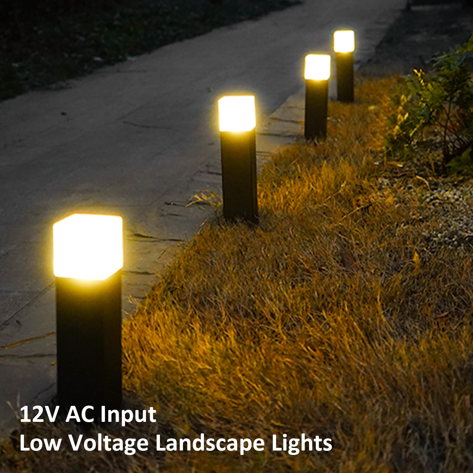 Goodsmann Bollard Landscape Lighting 2W Led Low Voltage Square Pathway Light 100 Lumen 2700K Warm White Outdoor Hardwired Walkway Light Brown Finish Path Light With Connector And Metal Stake