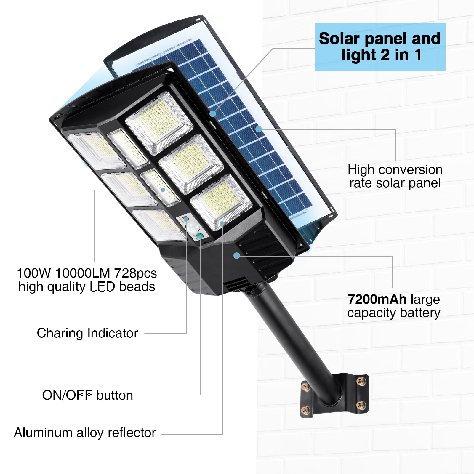 Zjojo 2800W Solar Street Lights Outdoor Waterproof, 30000Lm 728 Leds Solar Lights Outdoor Dusk To Dawn, 6500K Commercial Parking