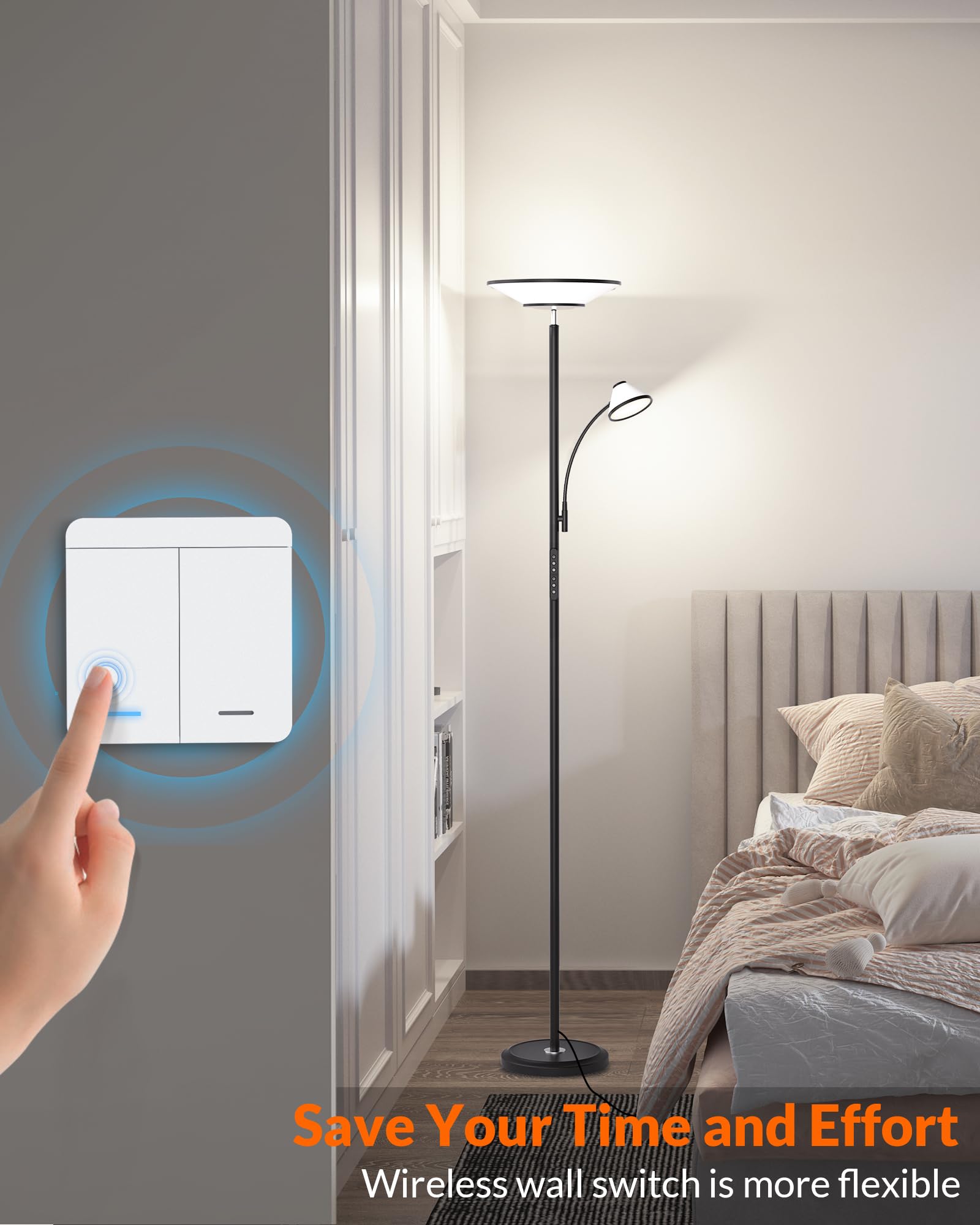 Lepower-Tec Floor Lamp With Remote, 60 Led Effects, Black Torchiere For Living Room & Bedroom