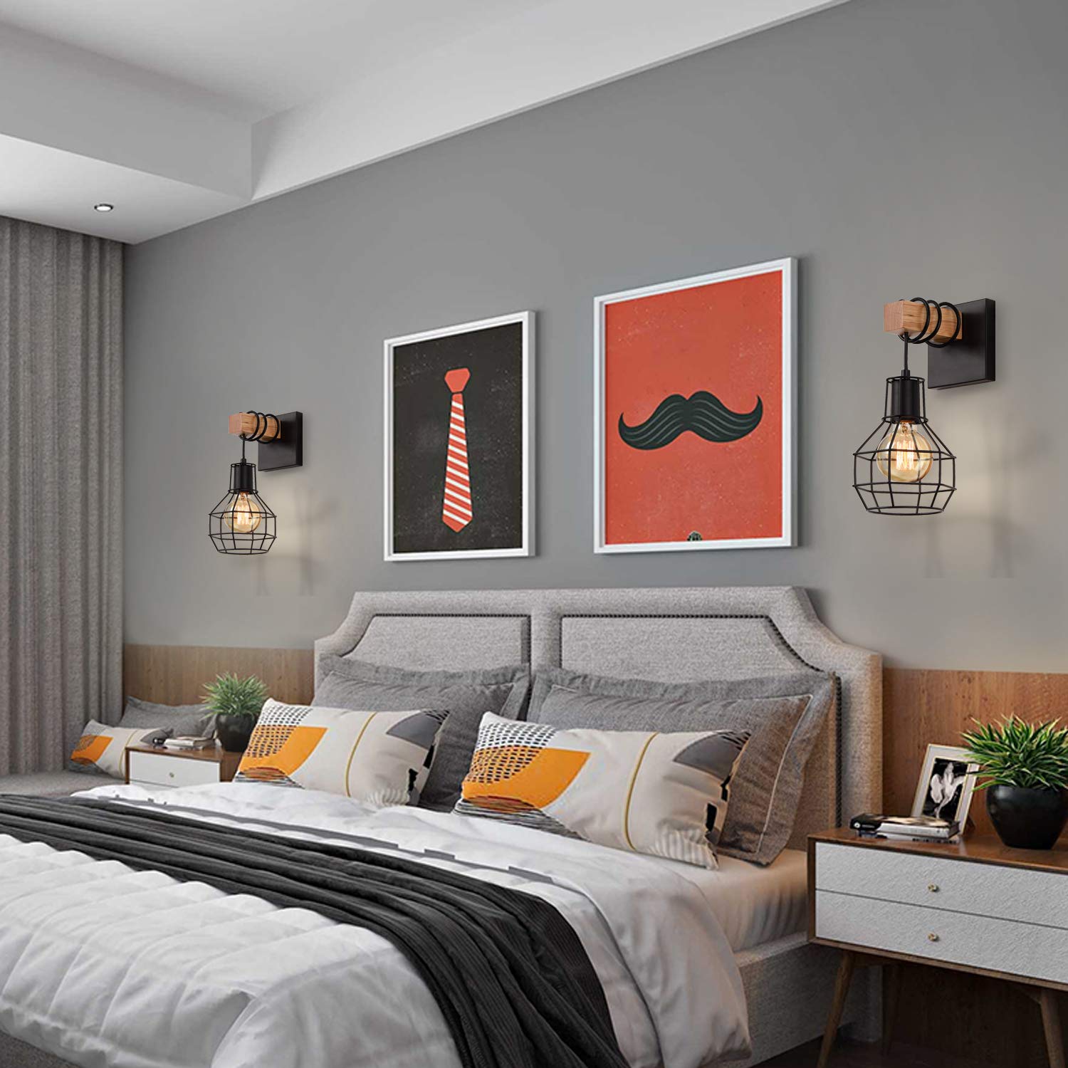Lightess Black Wall Sconces, Industrial Cage Design, Dimmer ON/OFF Switch, Metal, Model LG9871215