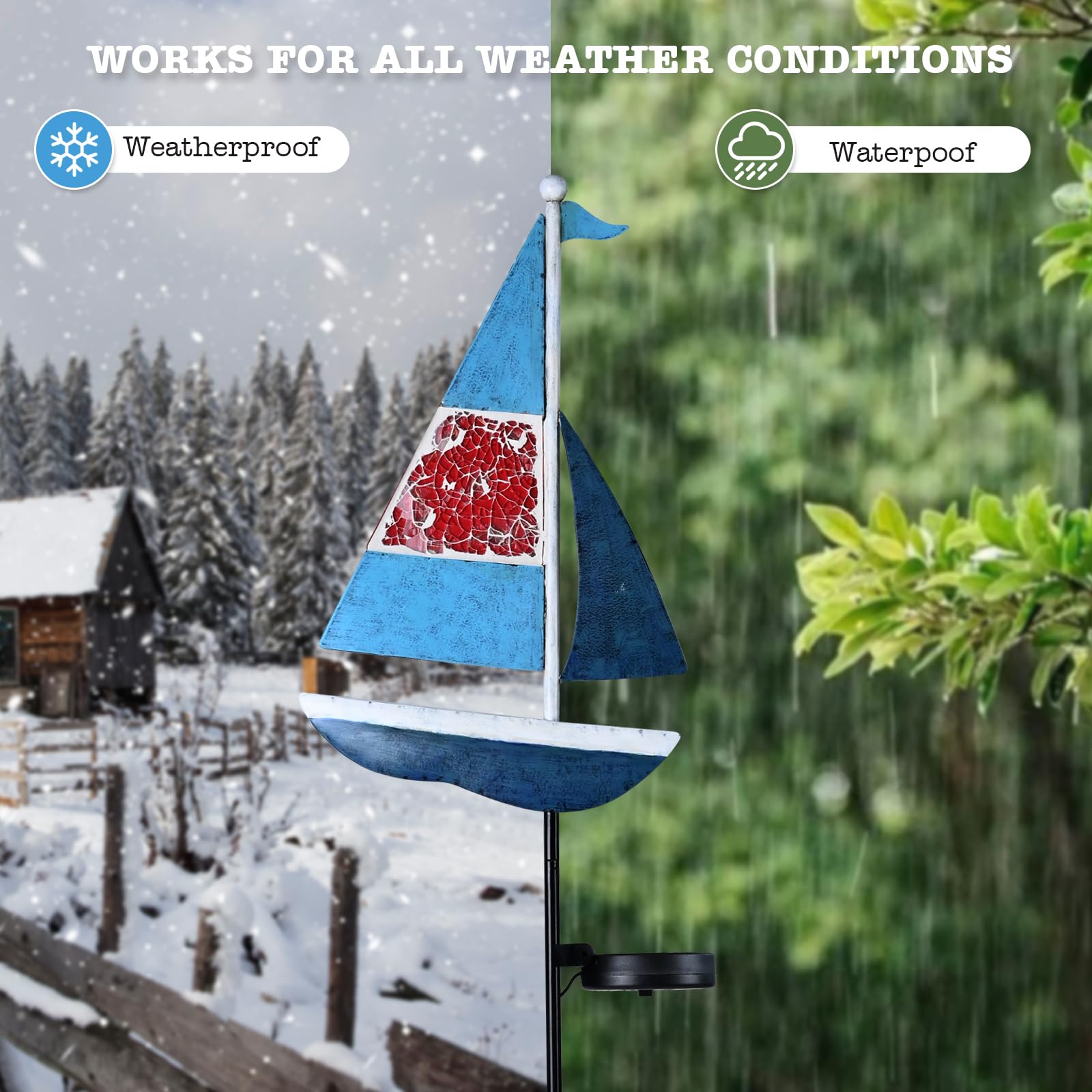 Yiosax Solar Garden Lights Sailboat Stake Decor-Yard Outdoor Statue Decorations Waterproof 5 Led Metal Landscape Lighting Flower Bed,Pond,Yard,Lawn Gift For Mom Grandma Women