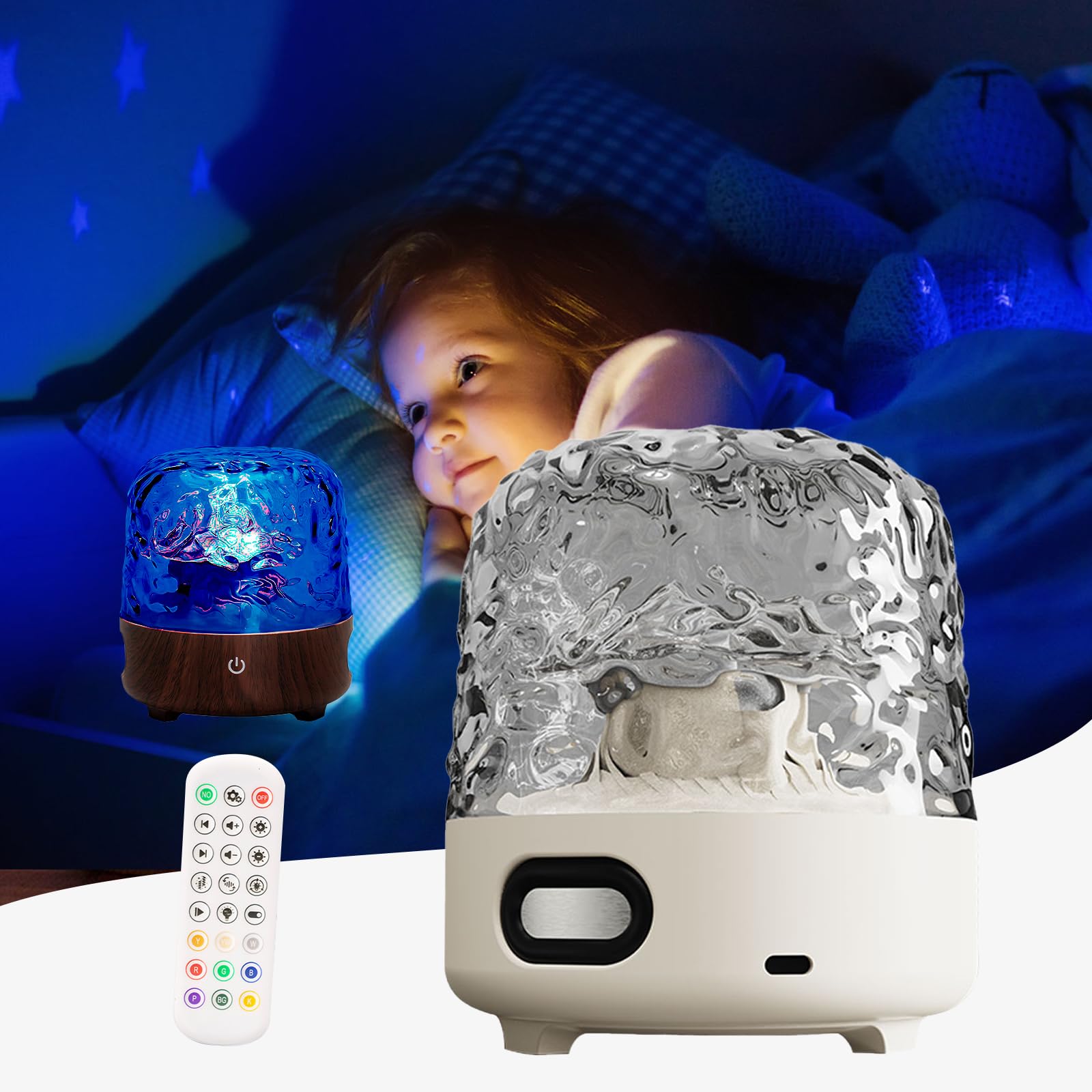 1UX Ocean Wave Ceiling Projector, 16-Color Water Ripple Aurora Light with Remote & Touch Control, Ambient Night Light for Bedroo