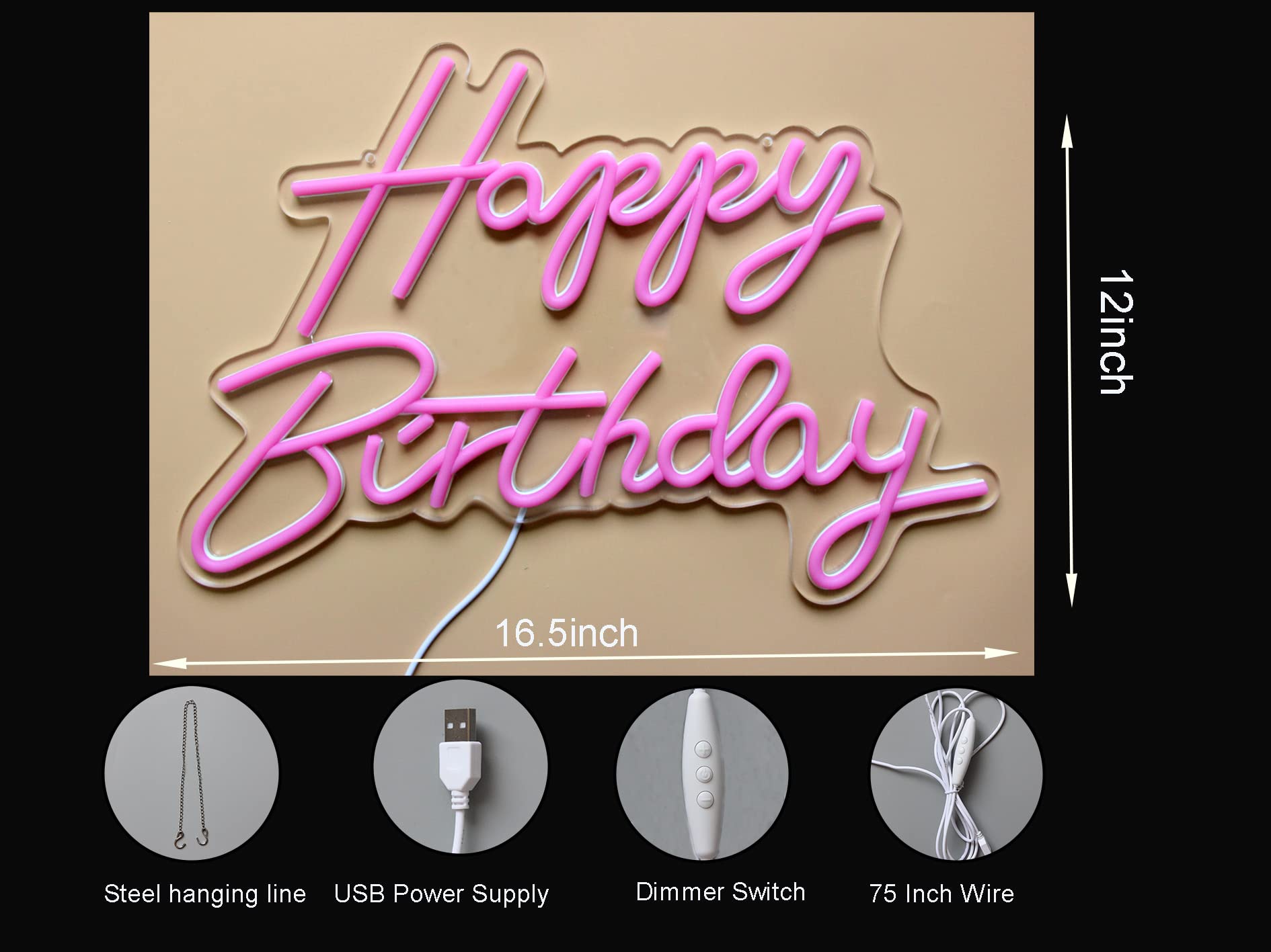 DAKABUKA LED Neon Sign Birthday Party Decorations USB Operated Acrylic Pink Model NL004-pink