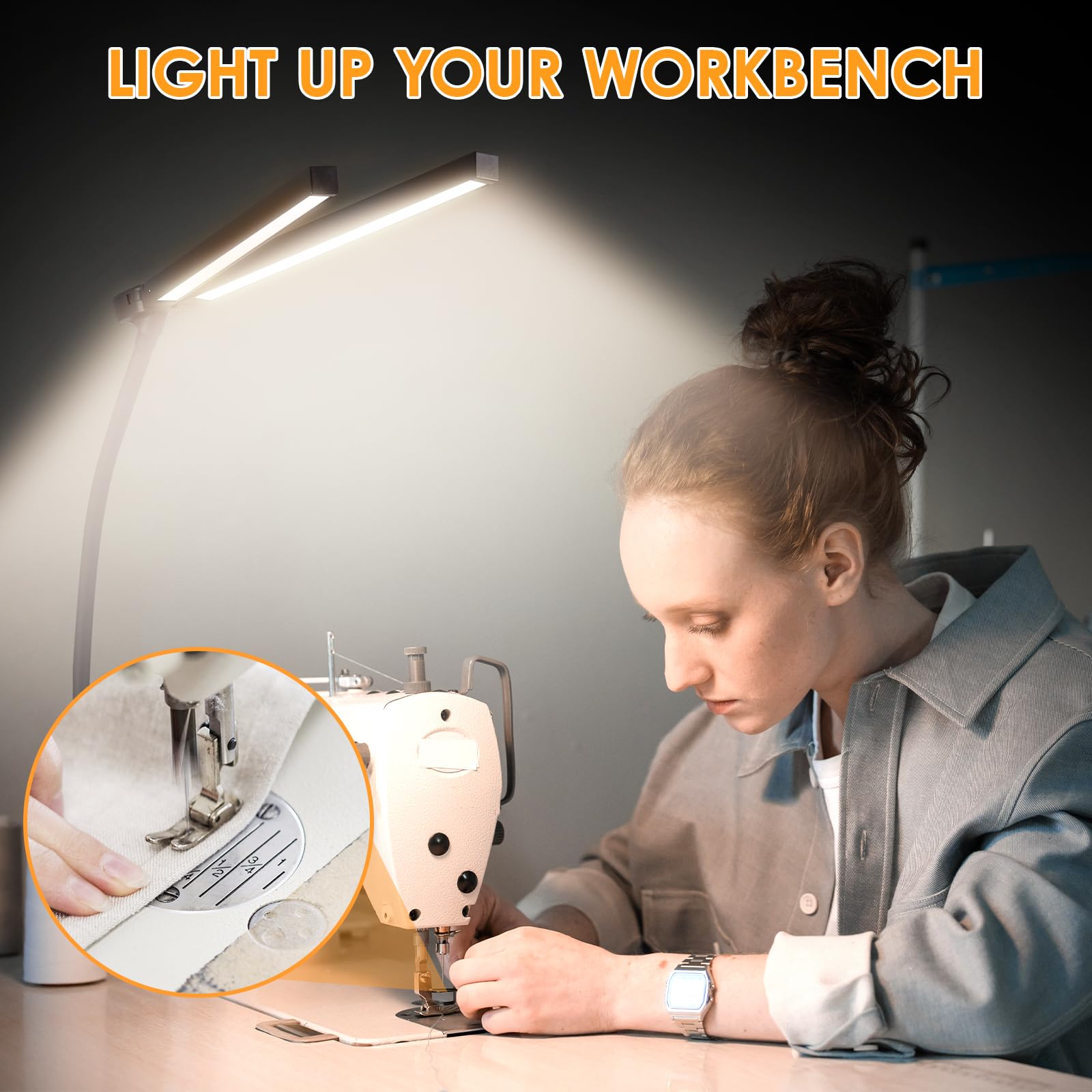 Starmoitic Led Floor Lamp, 24W 2400Lm Tall Reading Lamp, Floor Standing Office Task Lamp, Double Head Lash Light, Adjustable Gooseneck Craft Light, Dimmable Tattoo Light, Puzzle Lamp For Living Room