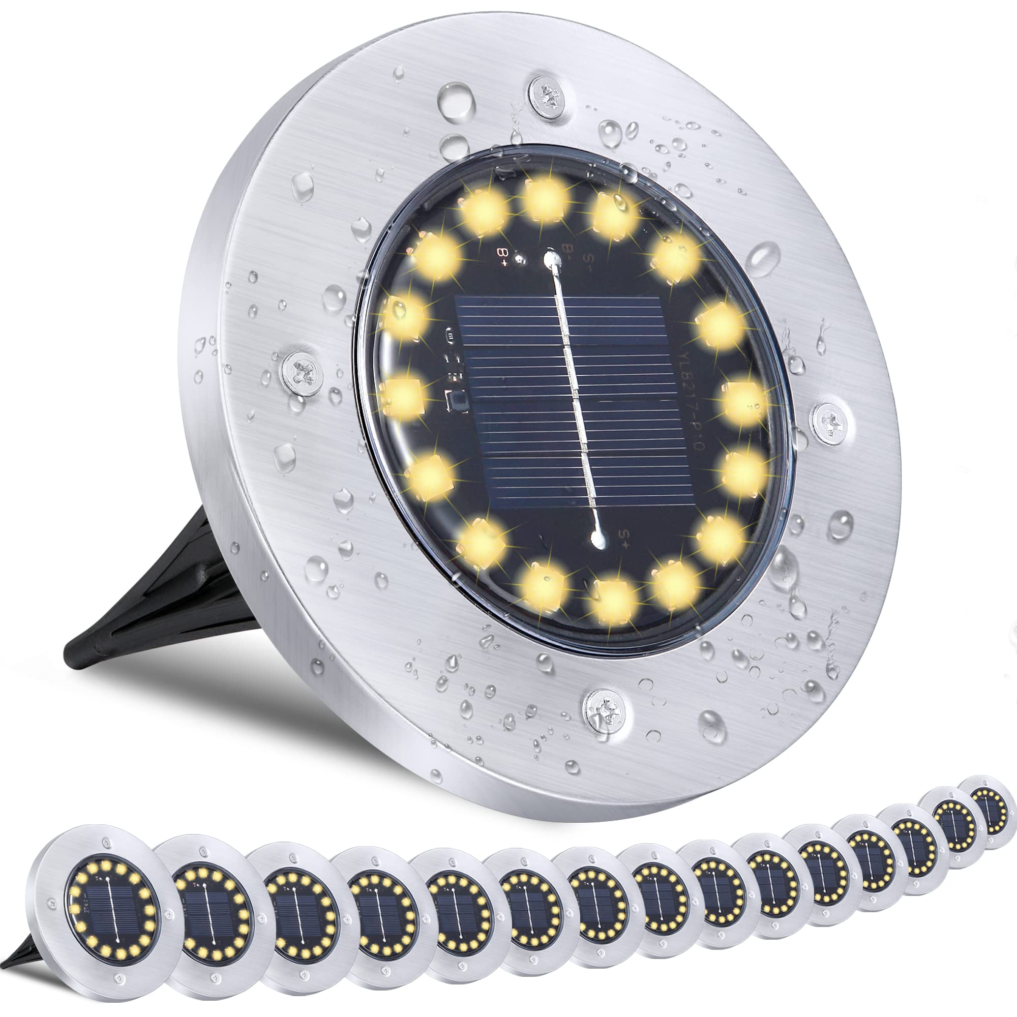 Solar Ground Lights-Waterproof Solar Lights Outdoor Garden- Solar Disk Lights-Upgraded 16LED Bright in-Ground Lights-Landscape L