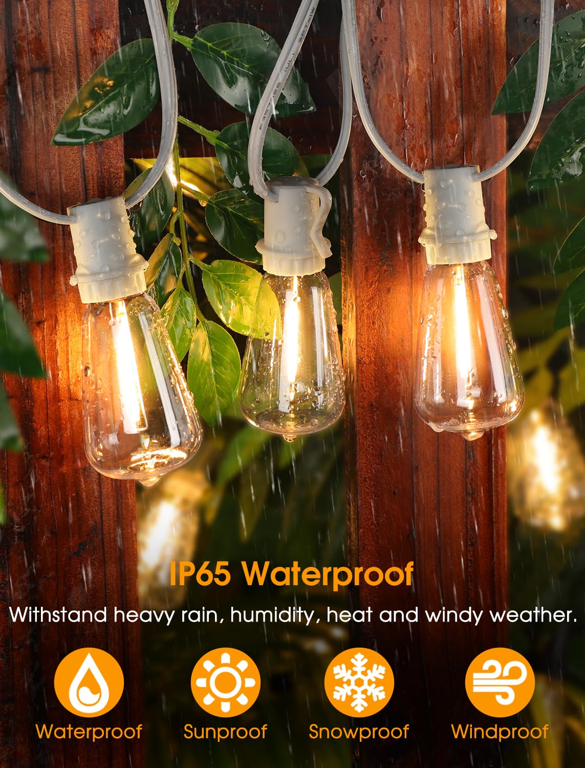Larkvue Outdoor String Lights, 75FT, 30+3 Dimmable LED ST38 Bulbs, Waterproof, White, Model GLS-20J2P-E17-ST38-15