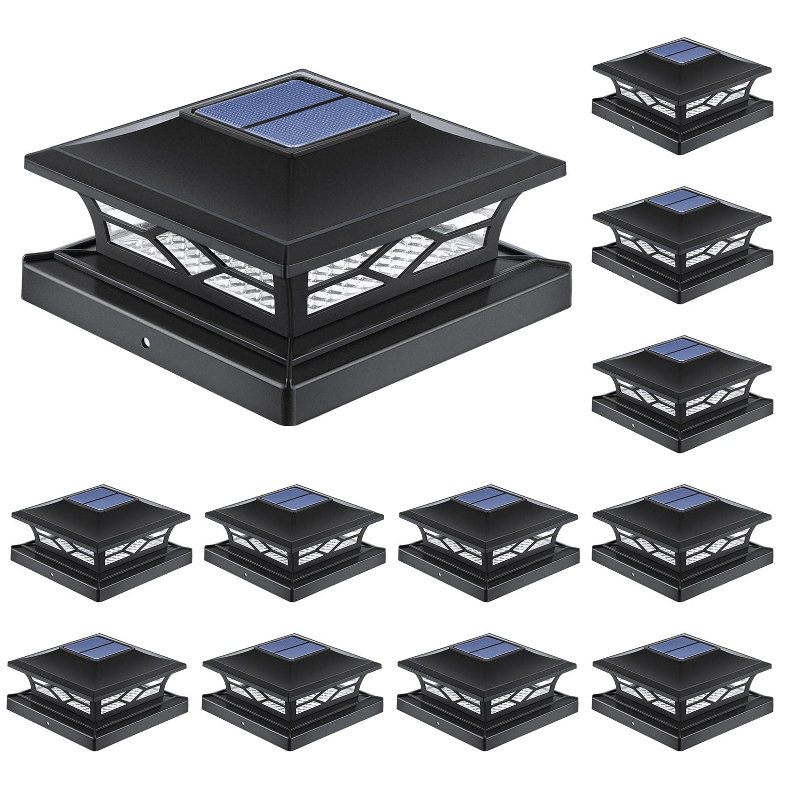 APONUO 4x4 Post Solar Lights, Waterproof, Auto On/Off, Black, 12 Pack, Model TZ13-B12