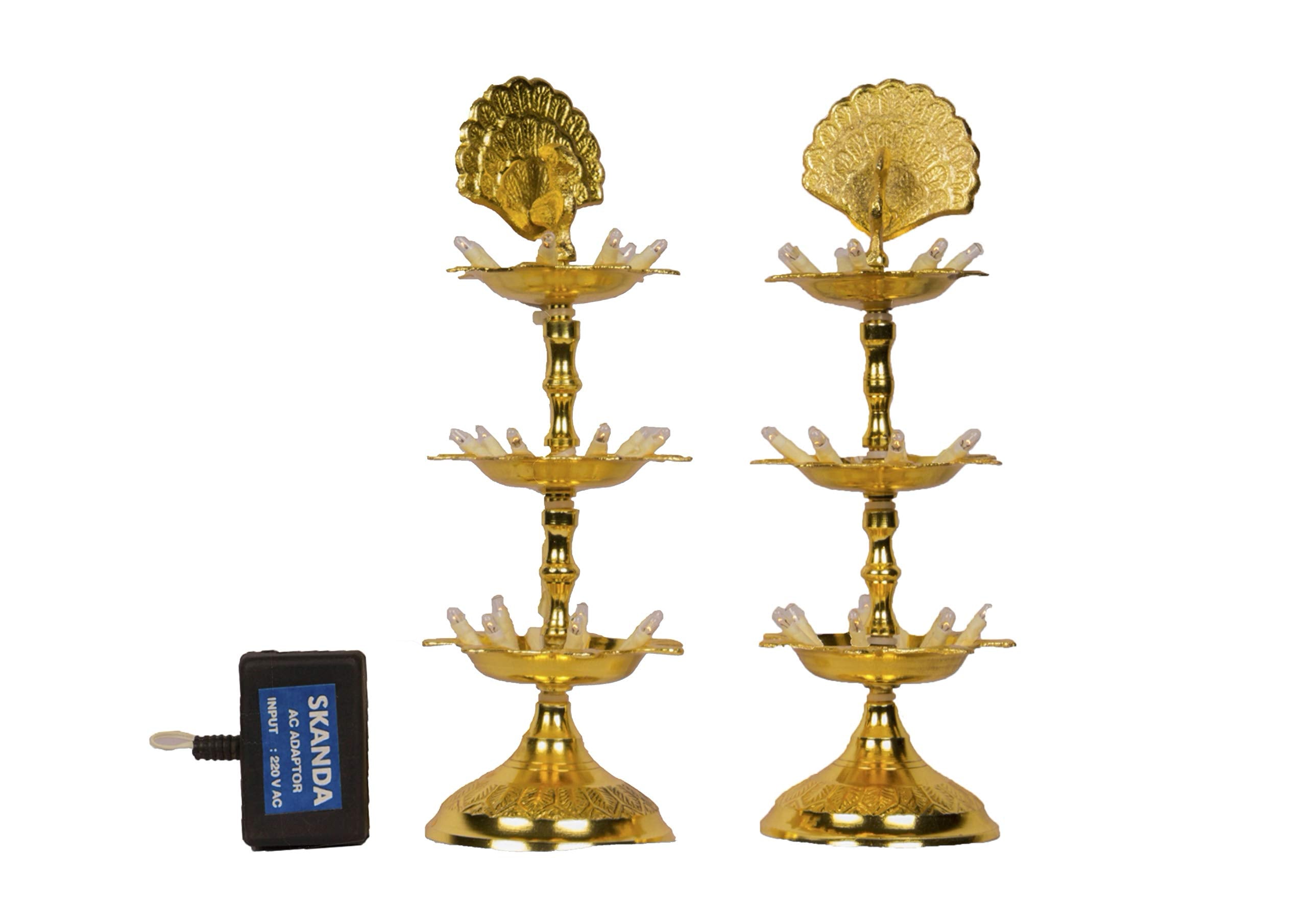 Modern Gift Centre Pure Brass 3 Step Electric Gold Bulb Lights Diya|Deep|Deepak for Pooja|Puja|Mandir| Diwali Festival Decoratio