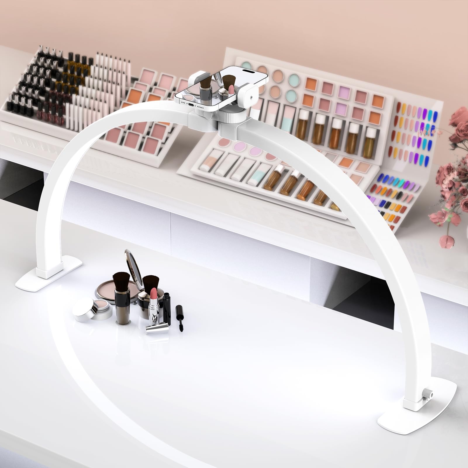 SLYFTE Premium Large Half Moon LED Light for Nail Tech, Foldable Arch Light for Nail Desk Lamp with Phone Stand Perfect for Mani