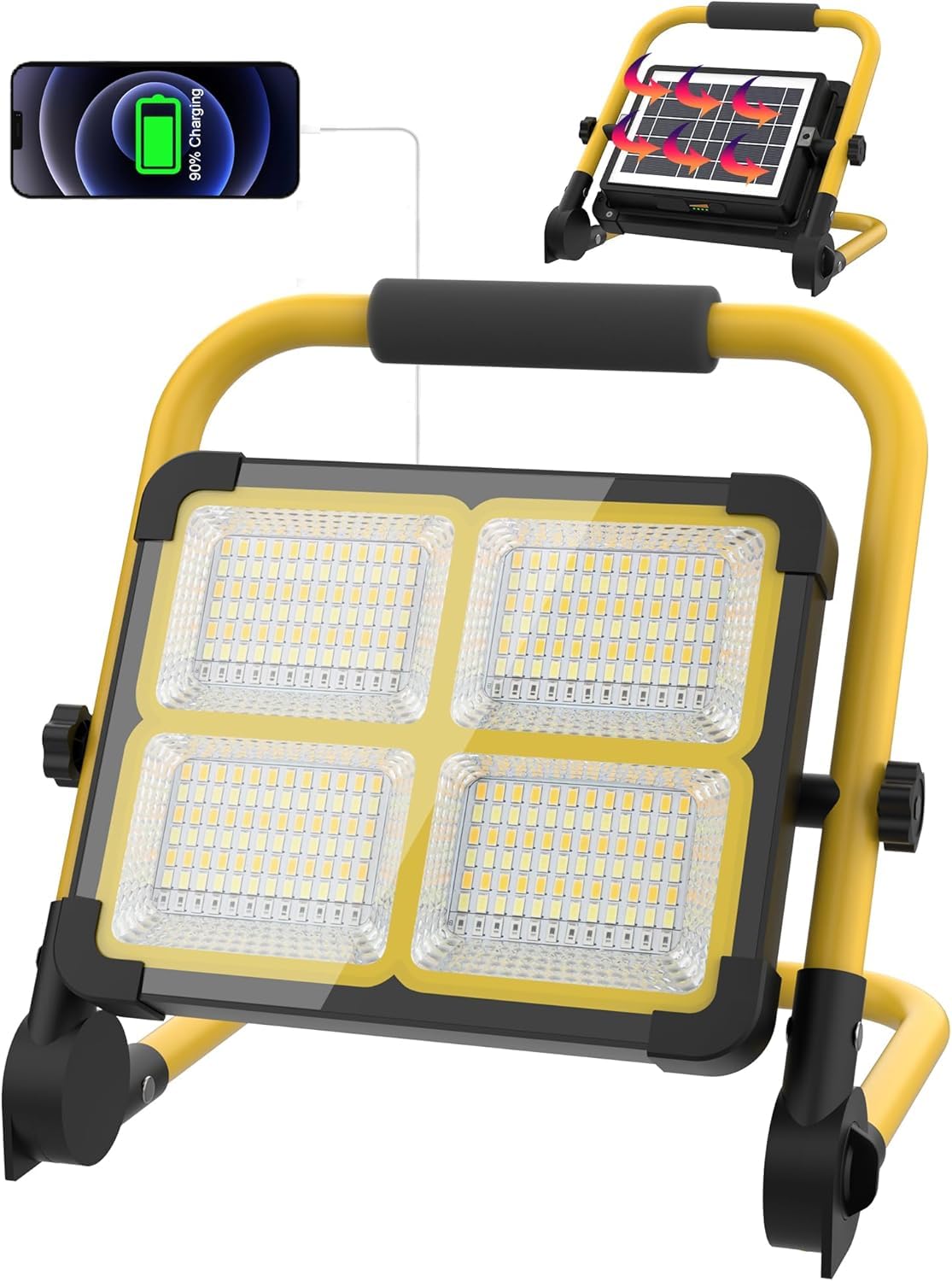 Solar Work Light Rechargeable Spotlight with Stand, MASMEJOR Rechargeable Worklight 12000mAh/ 10000LM/ 336 LEDs/ 4 Lighting Mode