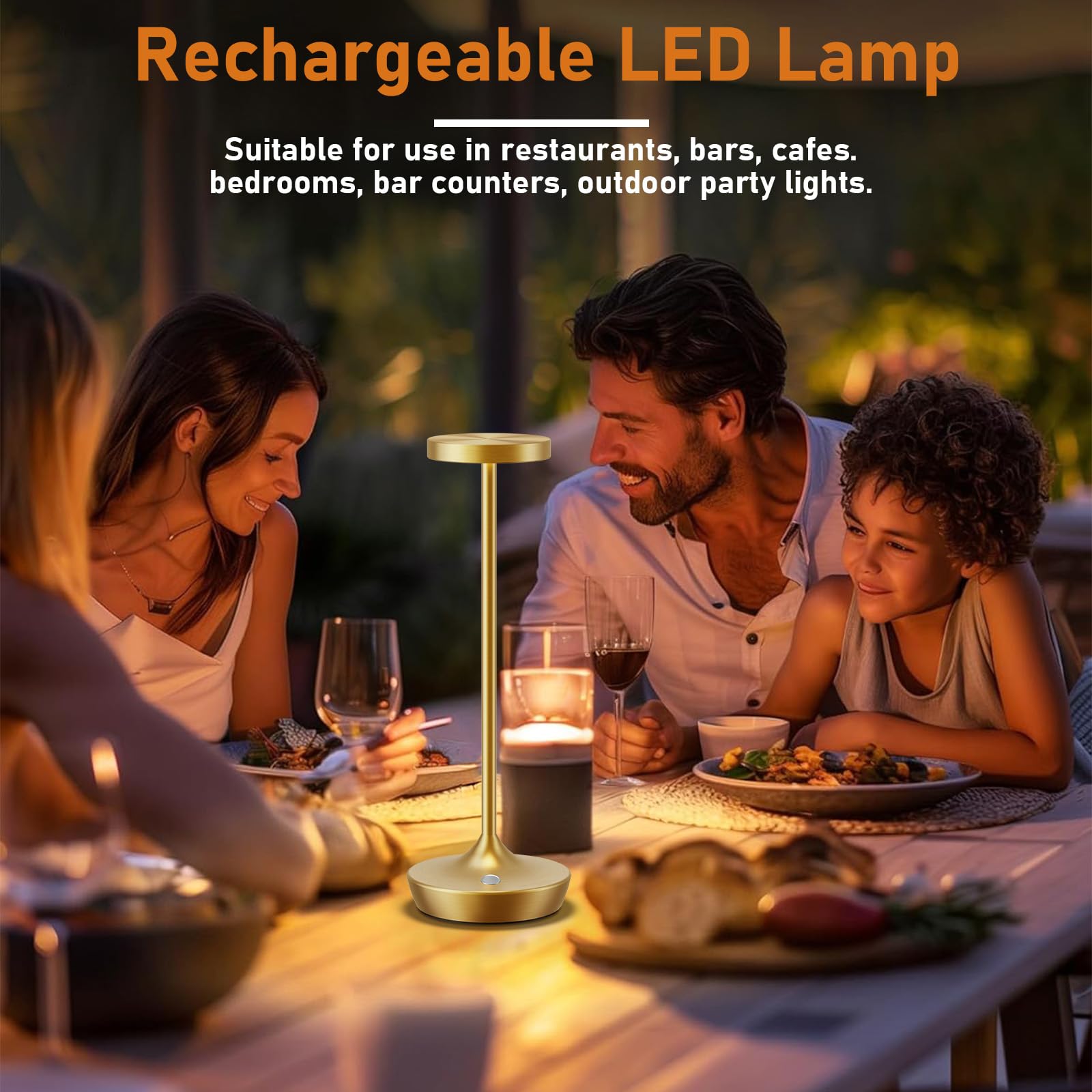 Tpczqj 2 Pack LED Cordless Rechargeable Waterproof Table Lamp, Touch Light, 3 Color Dimming, Gold, Battery Operated, IP54