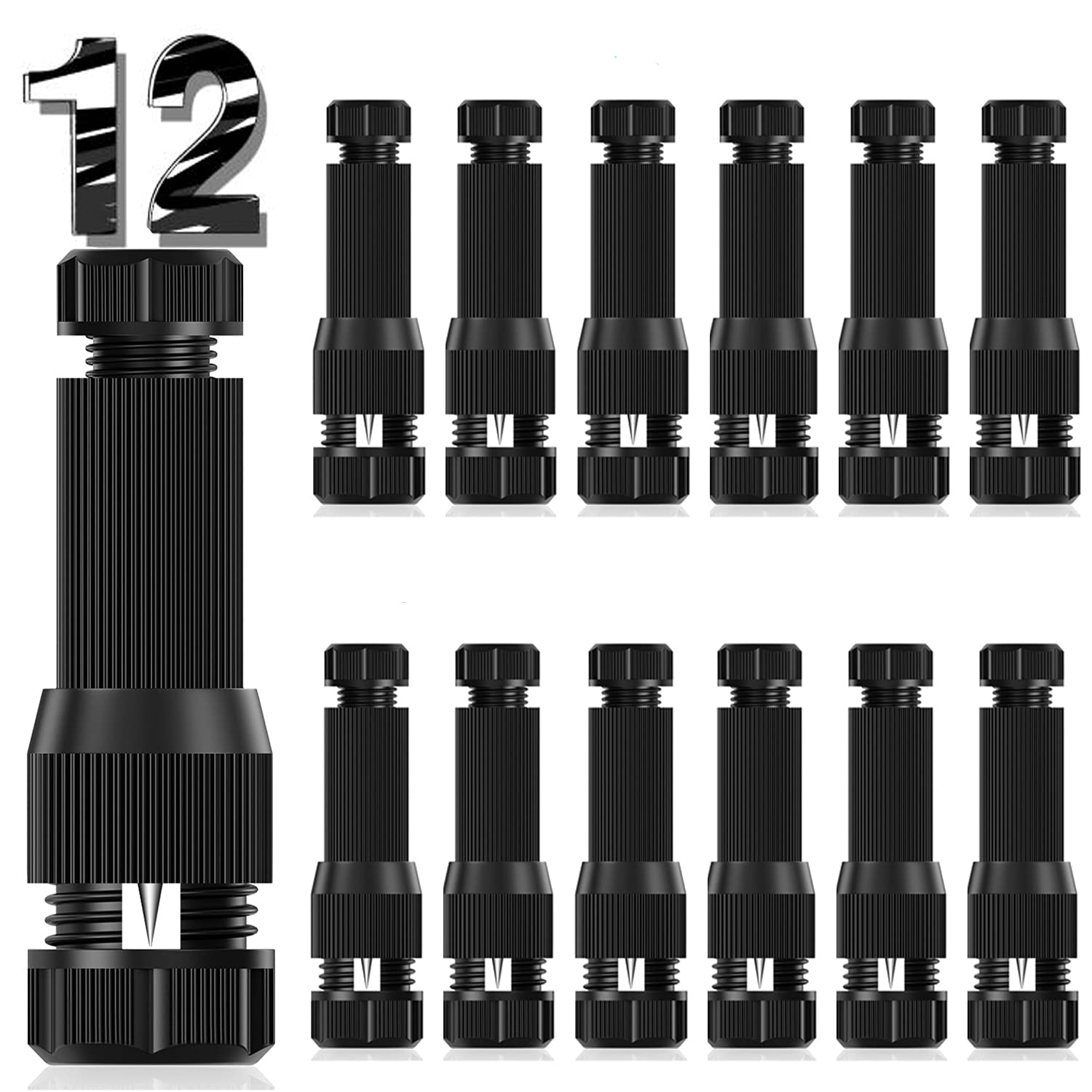 iCreating Low Voltage Landscape Lighting Cable Connector, 12-20 Gauge, Brass, 12Pack, Black, Model 707772998909