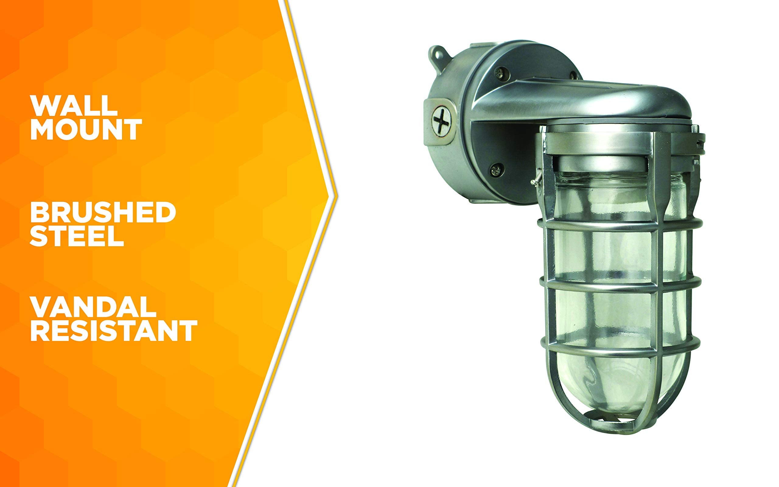 Woods Traditional 150W Incandescent Wall Mount Light, Brushed Steel, Model L1707SVBS, One Size