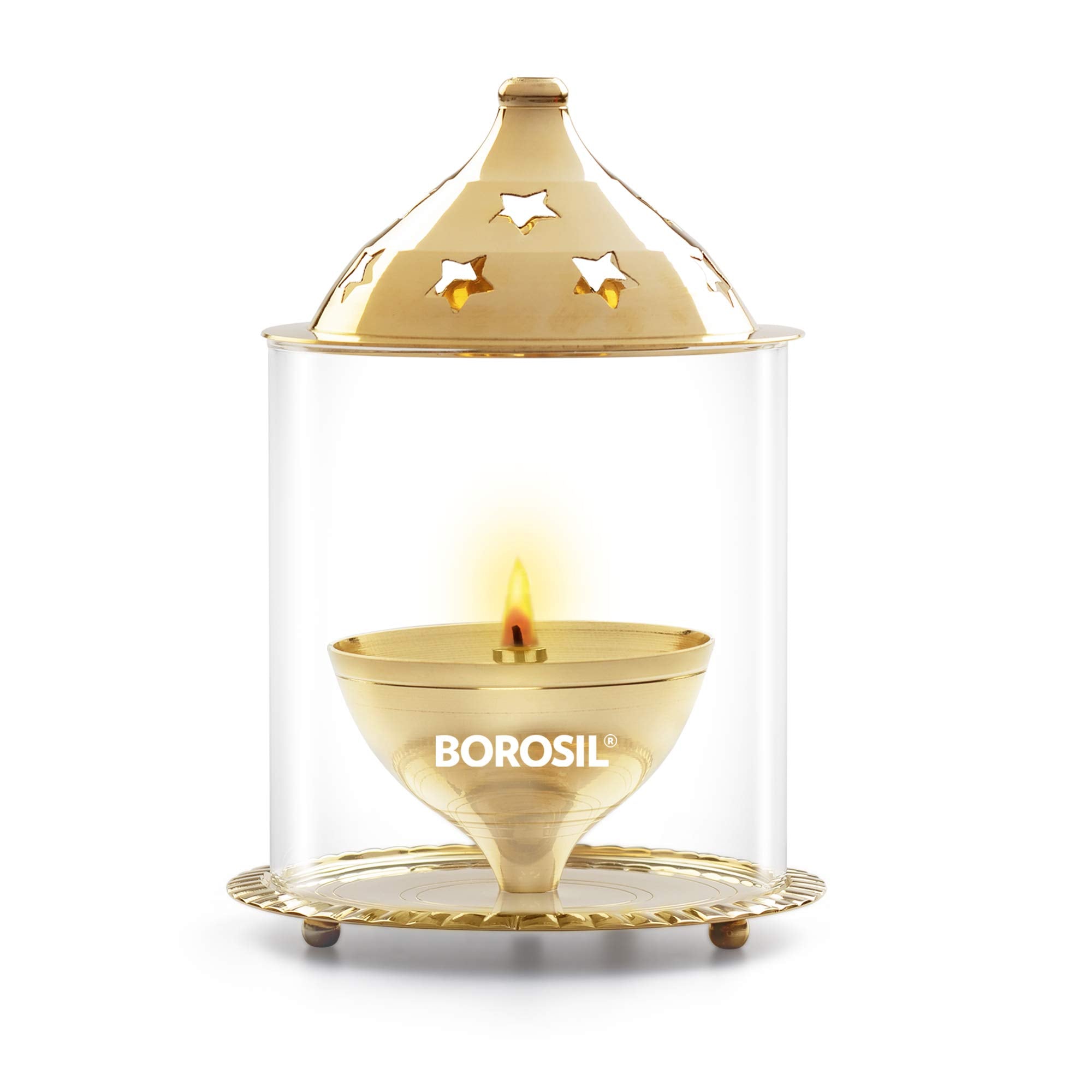 Borosil Akhand Diya (Large, Brass)