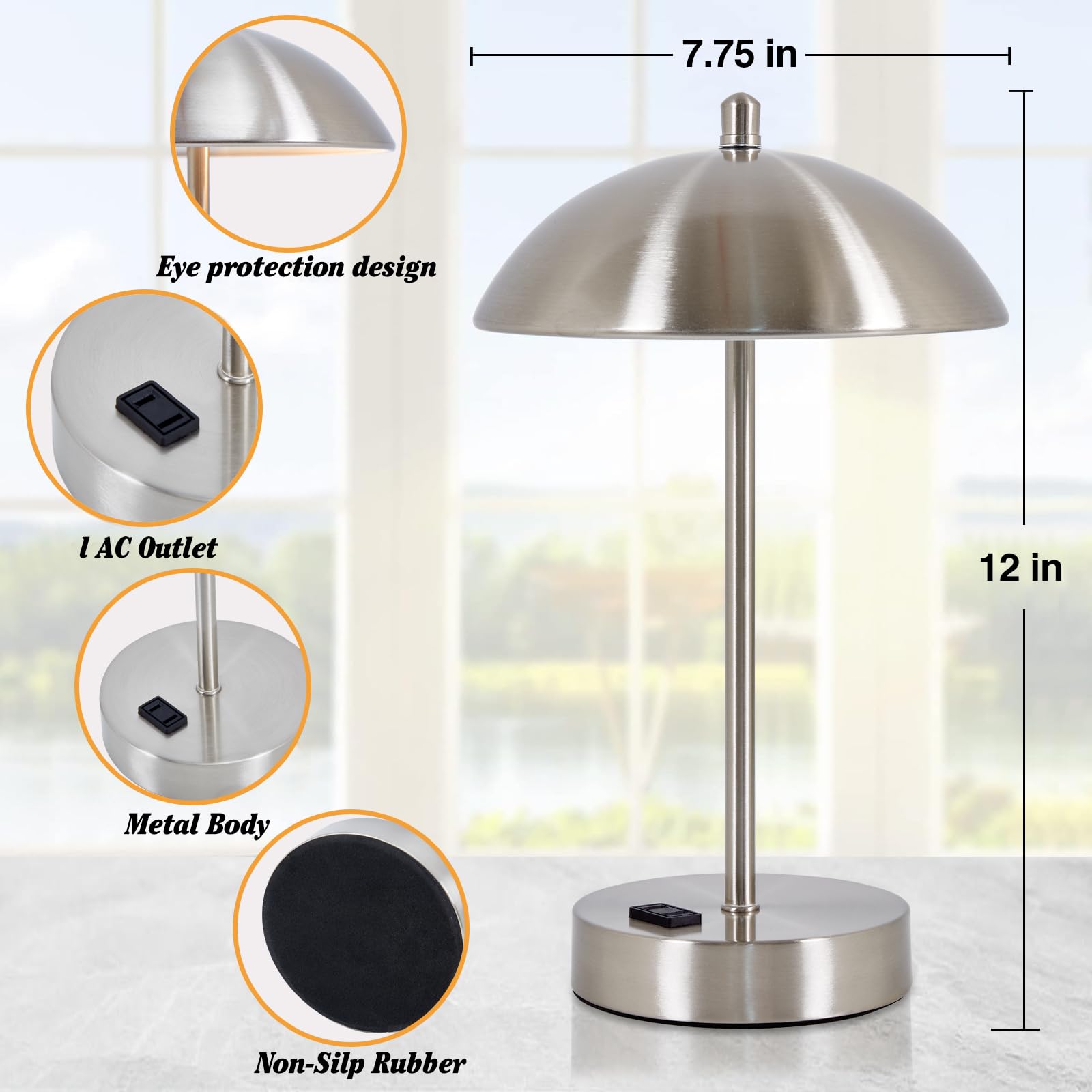 Modern Desk Lamp With Ac Adapter,12'' 3-Way Dimmable Touch Bedside Reading Lamp, Minimalist Silver Small Nightstand Table Lamp W
