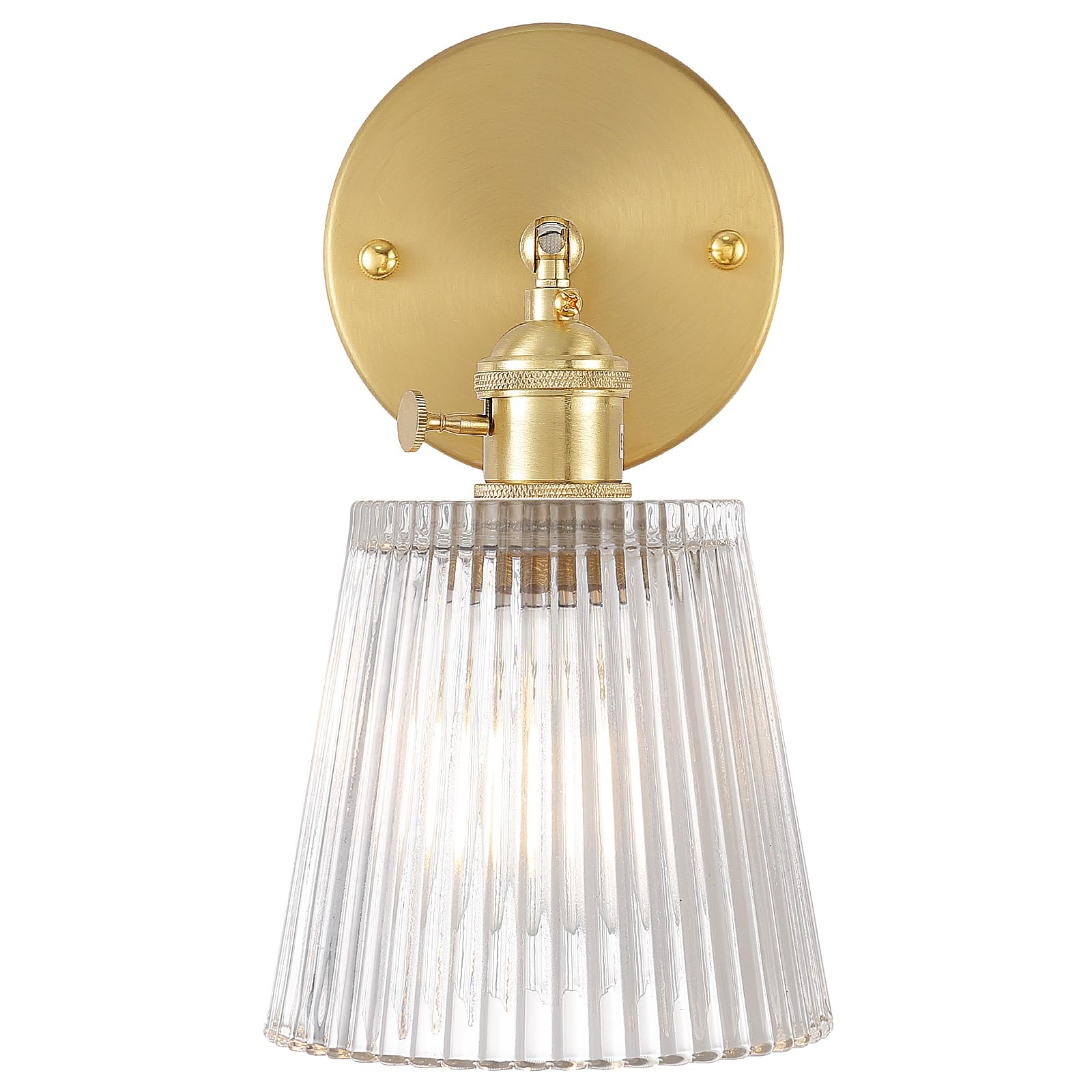 Shenmoyl Vintage Wall Sconces with Transparent Bande Glass Lampshade 180 Degree Adjustable Brass Sconces Hradwired Modern Wall Lighting Fixture with Switch for Bedside Bedroom Doorway
